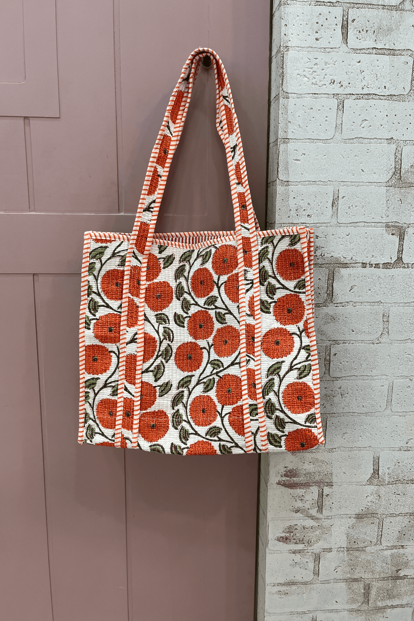 Orange block printed bag