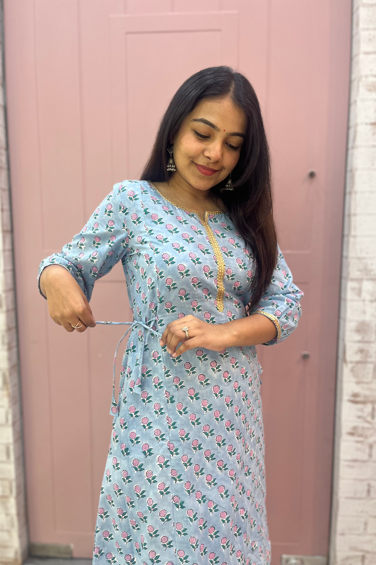 Ruhani A-line kurti- Sky blue