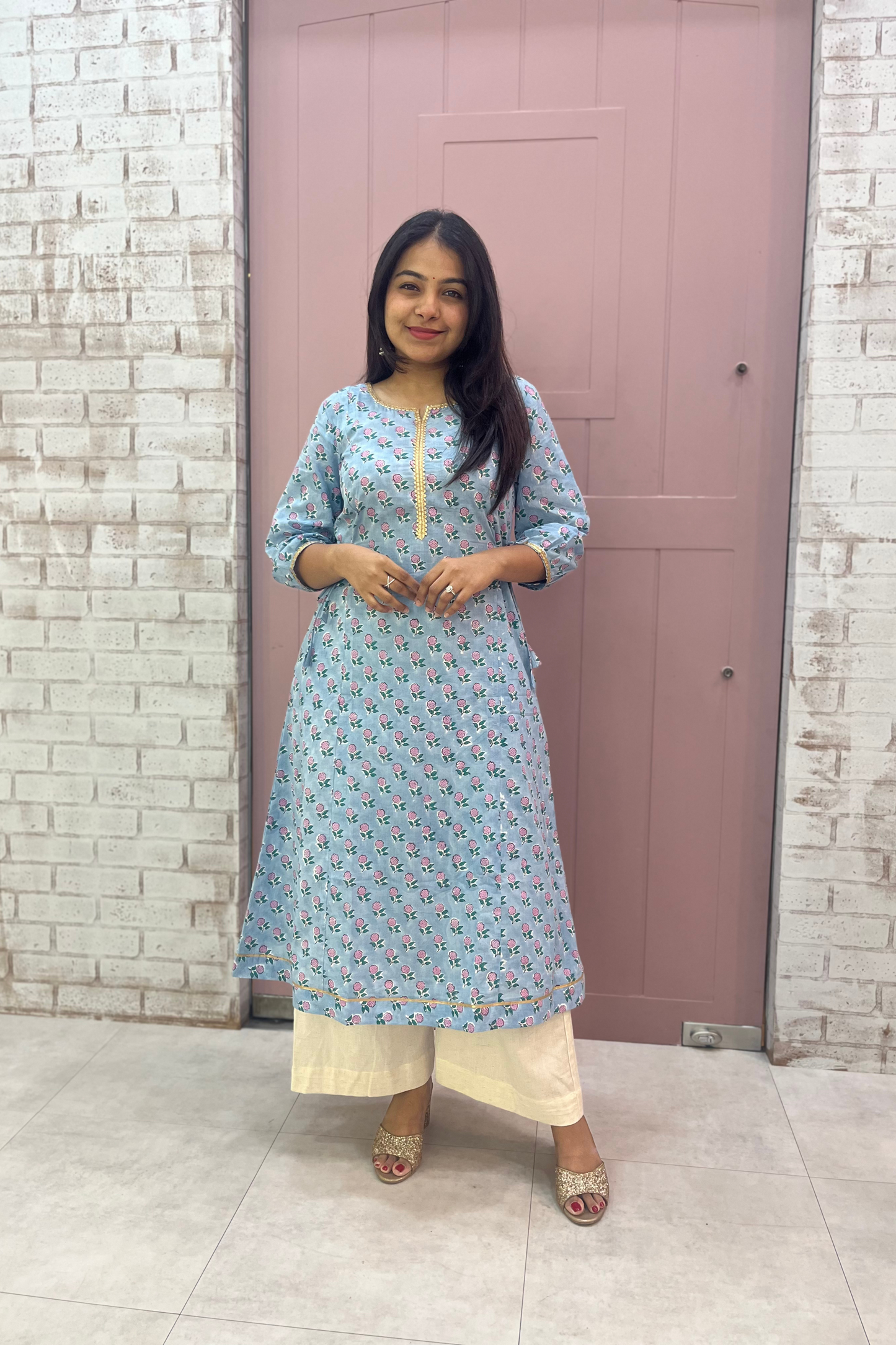 Ruhani A-line kurti- Sky blue