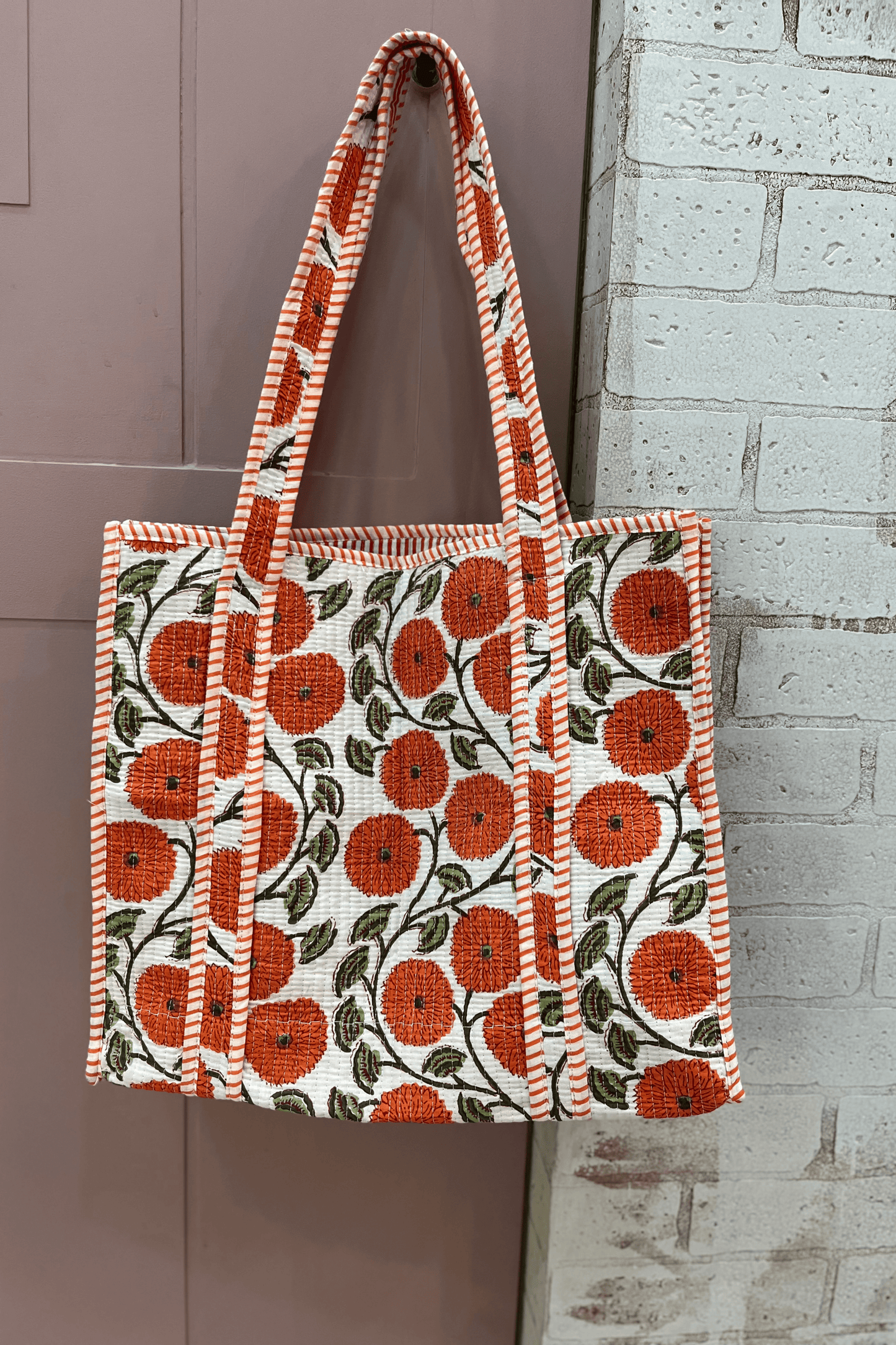 Orange block printed bag