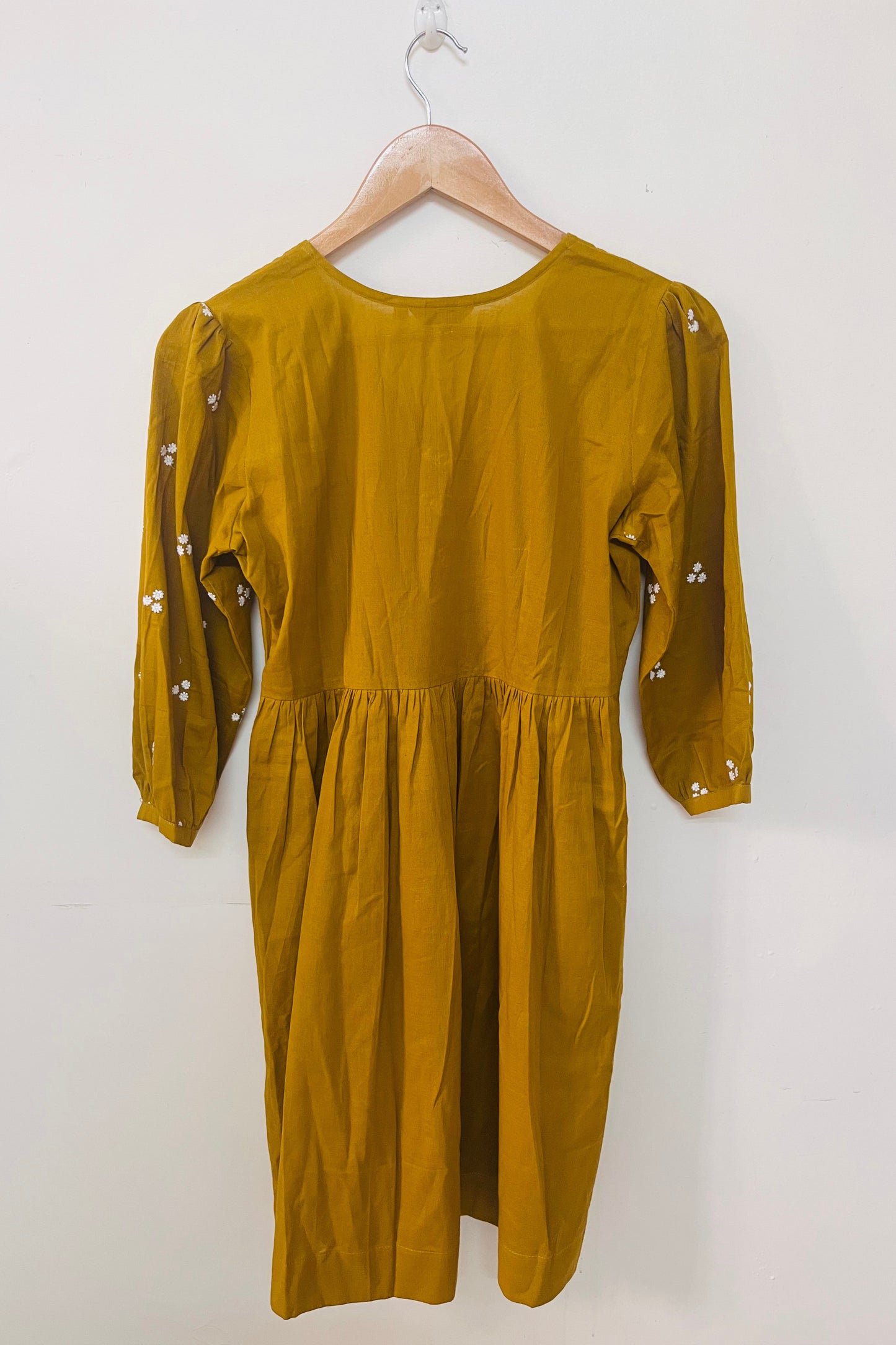 Yellow embroidered sleeve dress-S