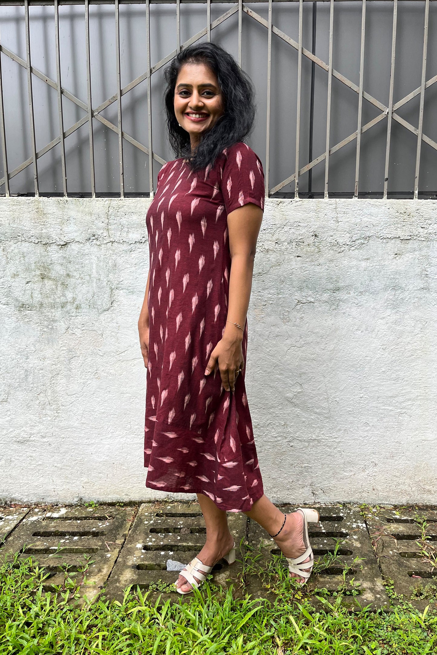 Maroon High Low Ikat Dress