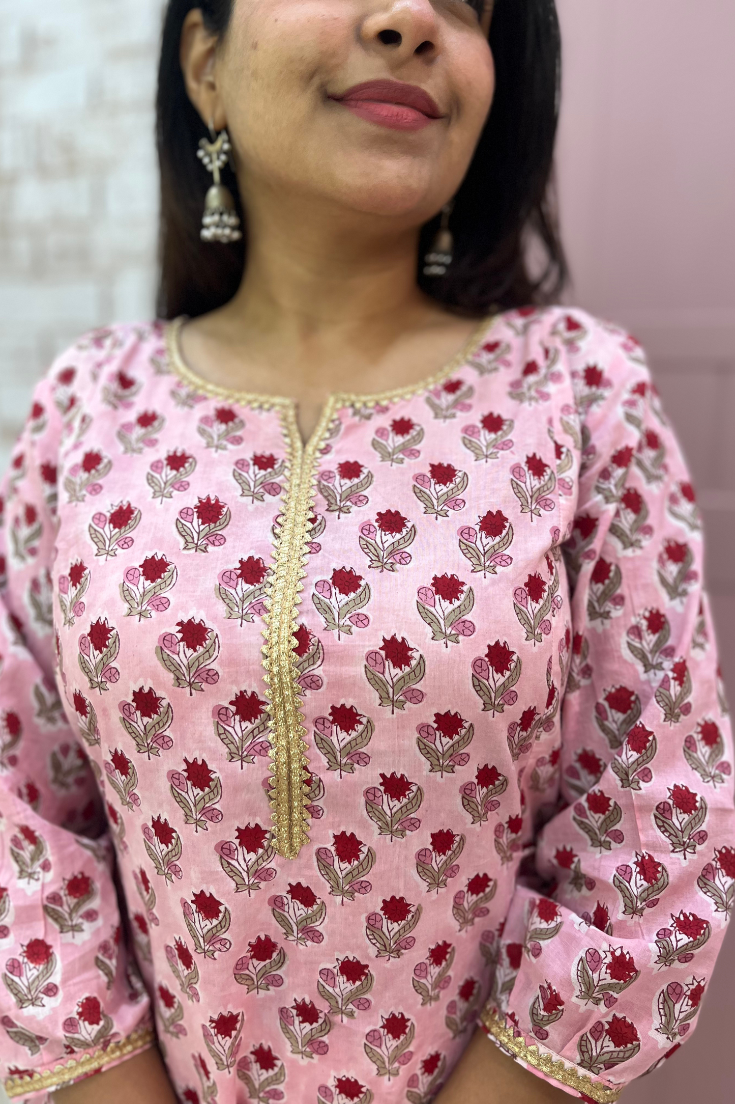 Ruhani A-line kurti-Pink