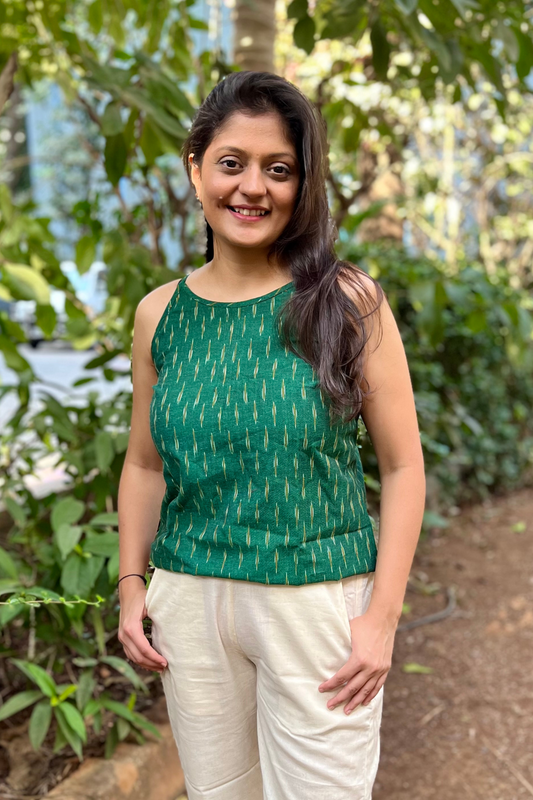 Bottle green Ikat camisole