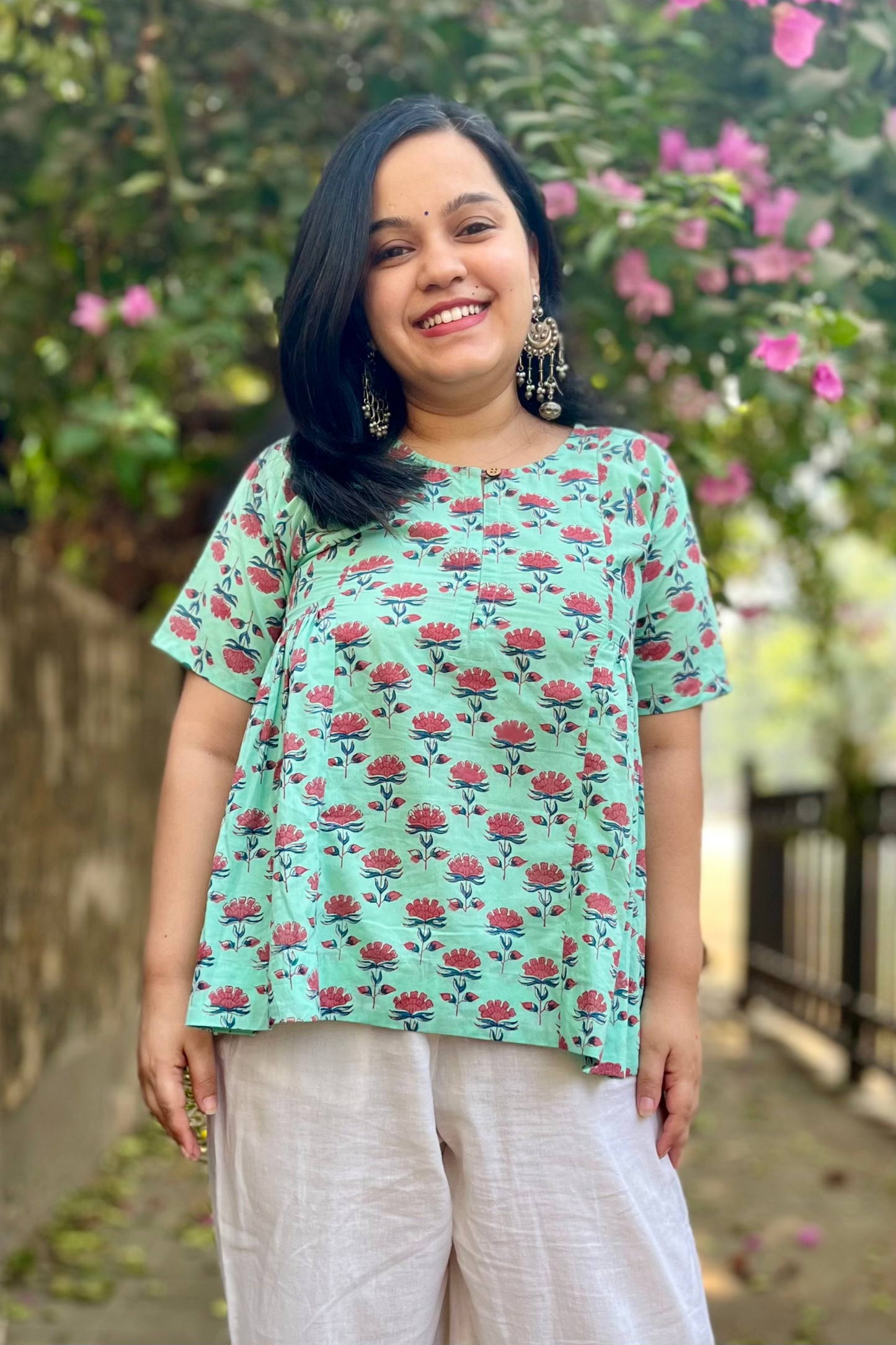 Seher block printed top- Sea green