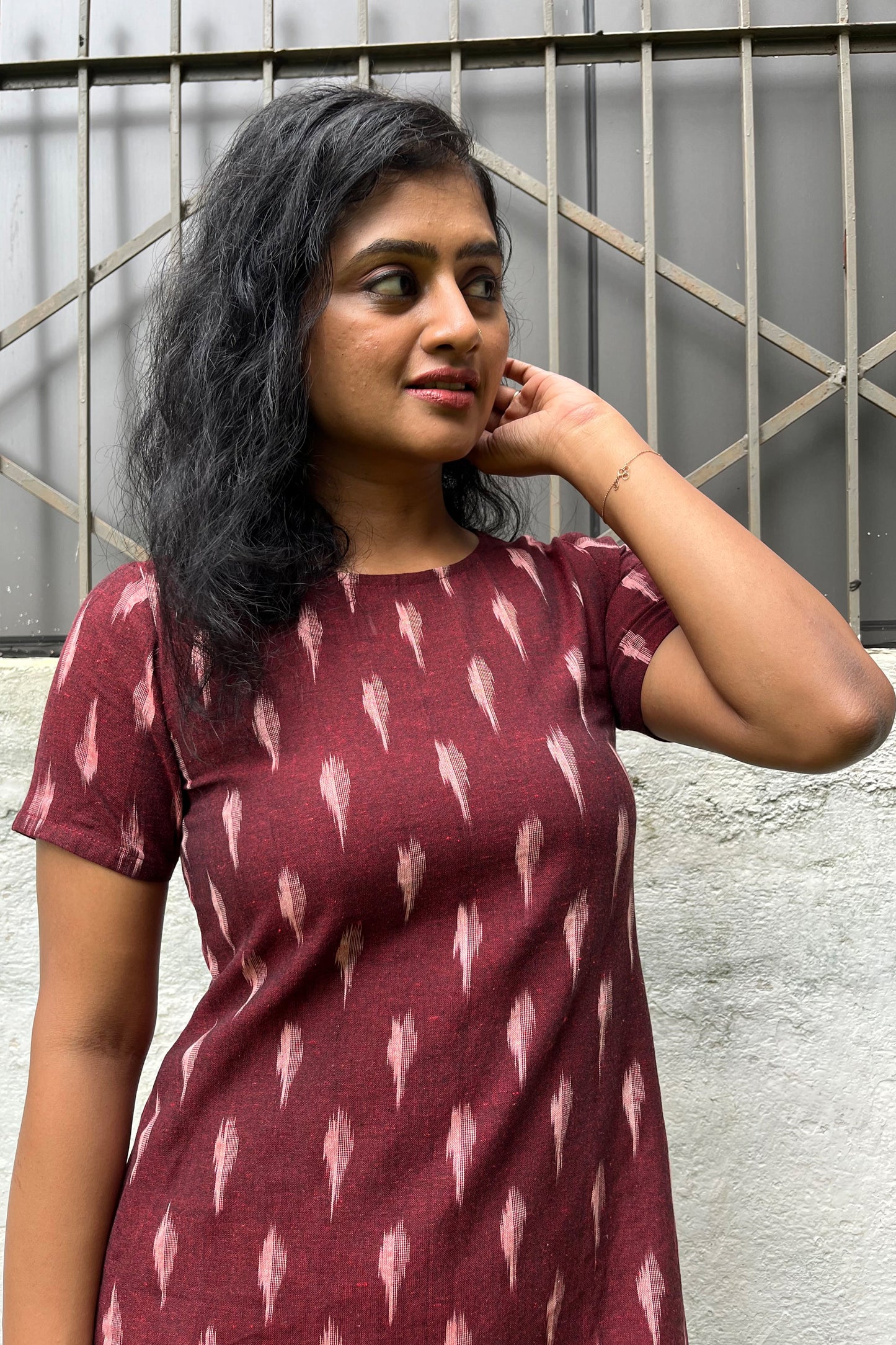Maroon High Low Ikat Dress