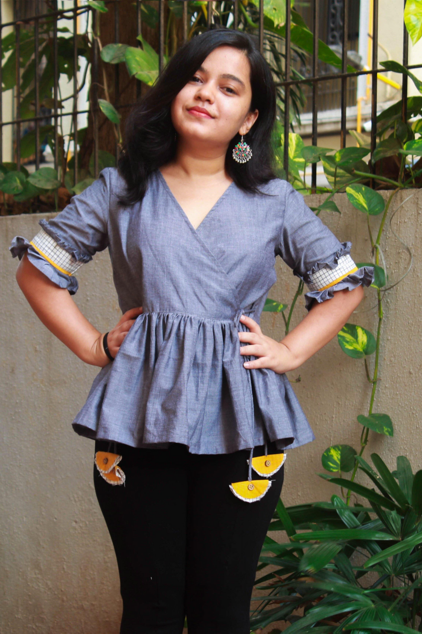 Grey Peplum wrap top