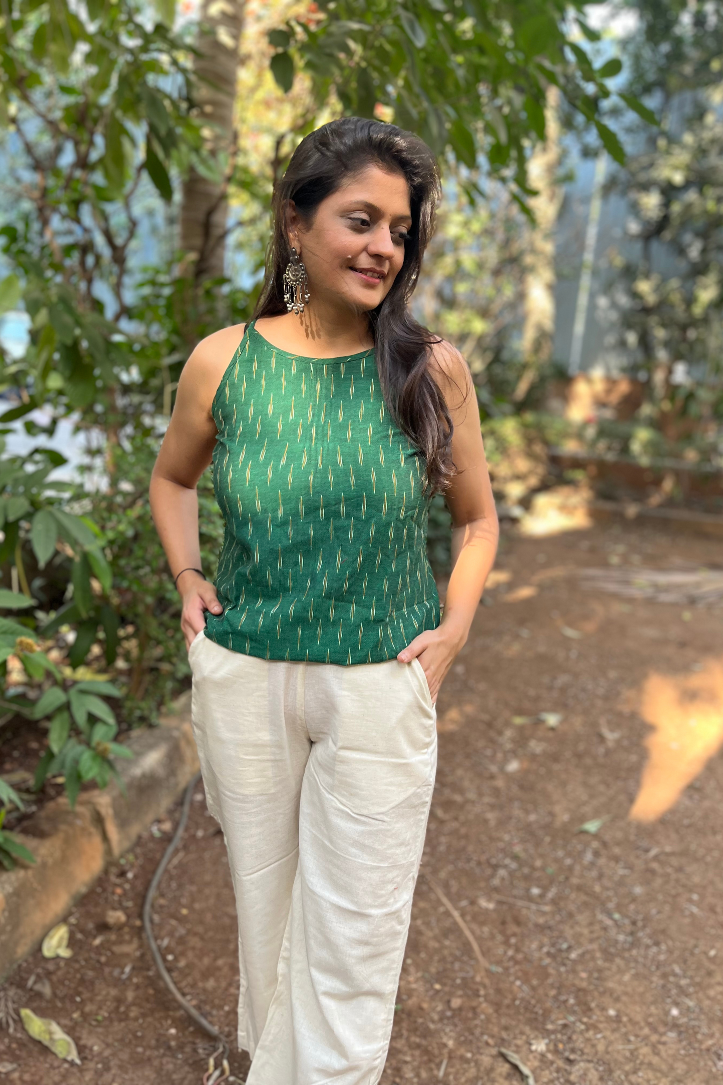 Bottle green Ikat camisole