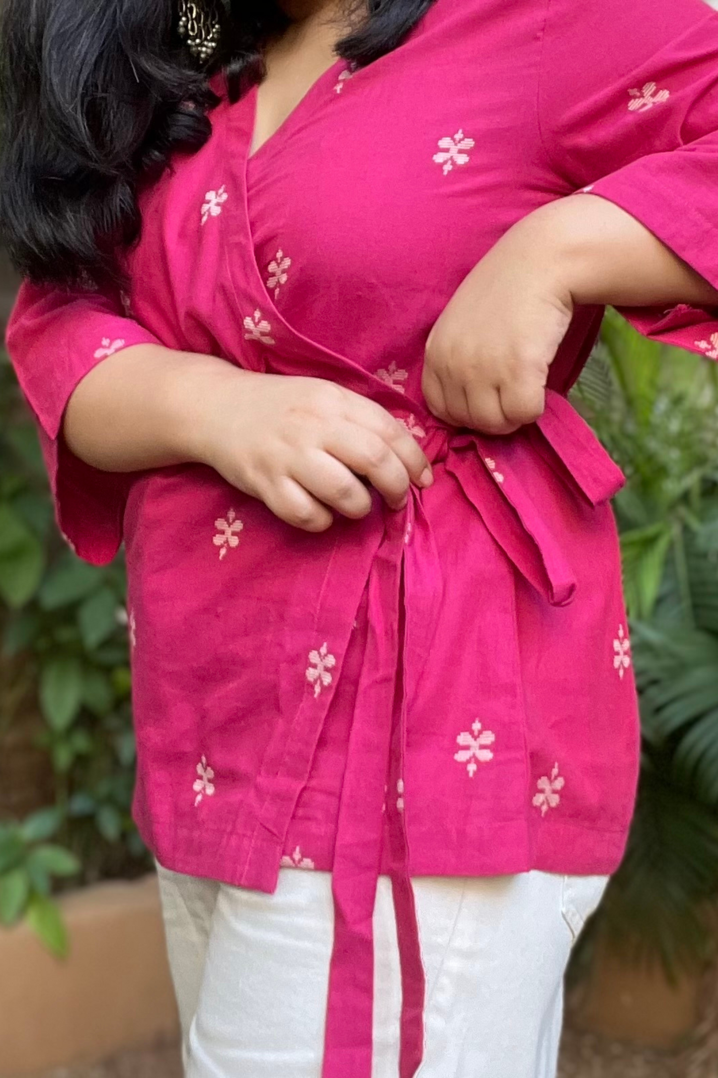 Phool wrap top- Rani Pink-XS