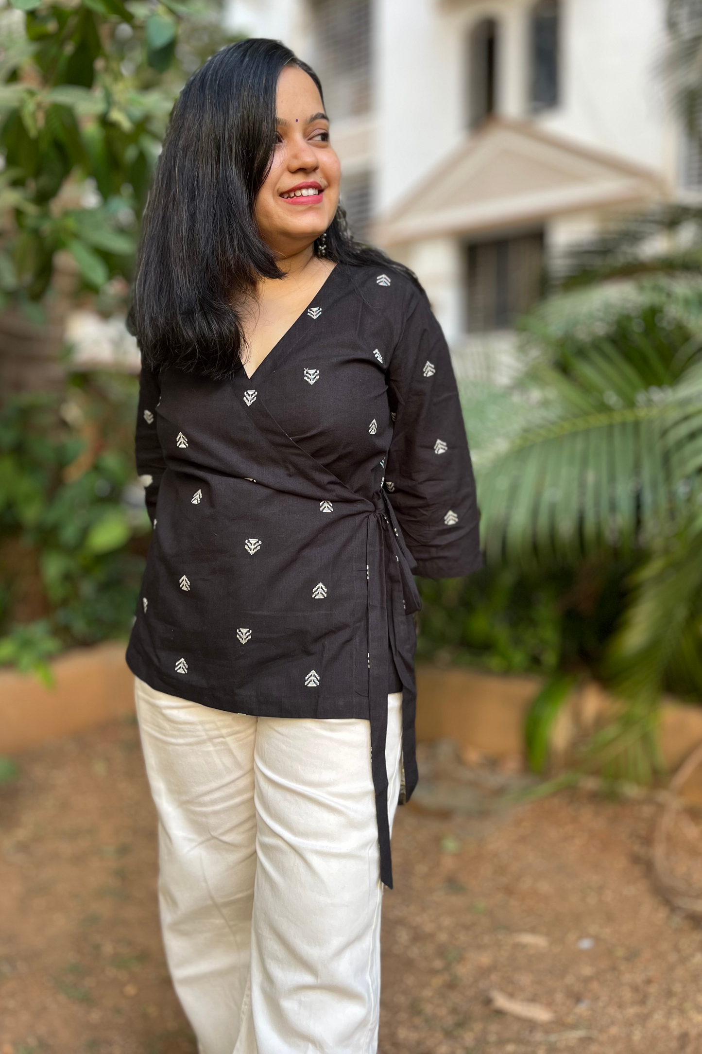 Black handloom wrap top