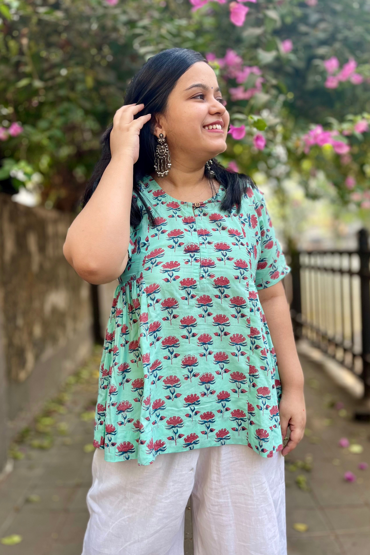 Seher block printed top- Sea green
