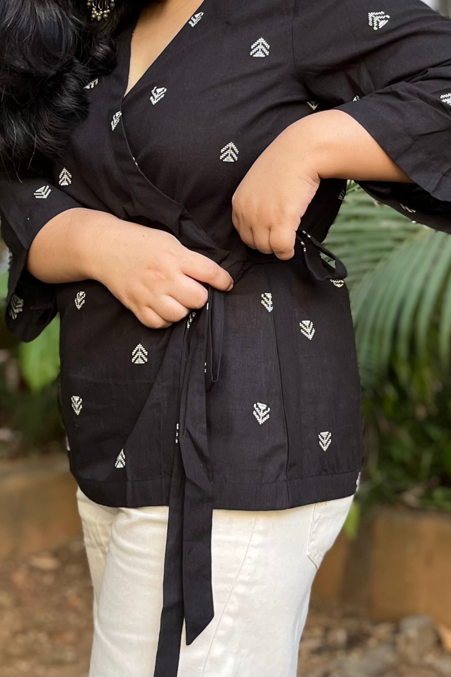 Black handloom wrap top
