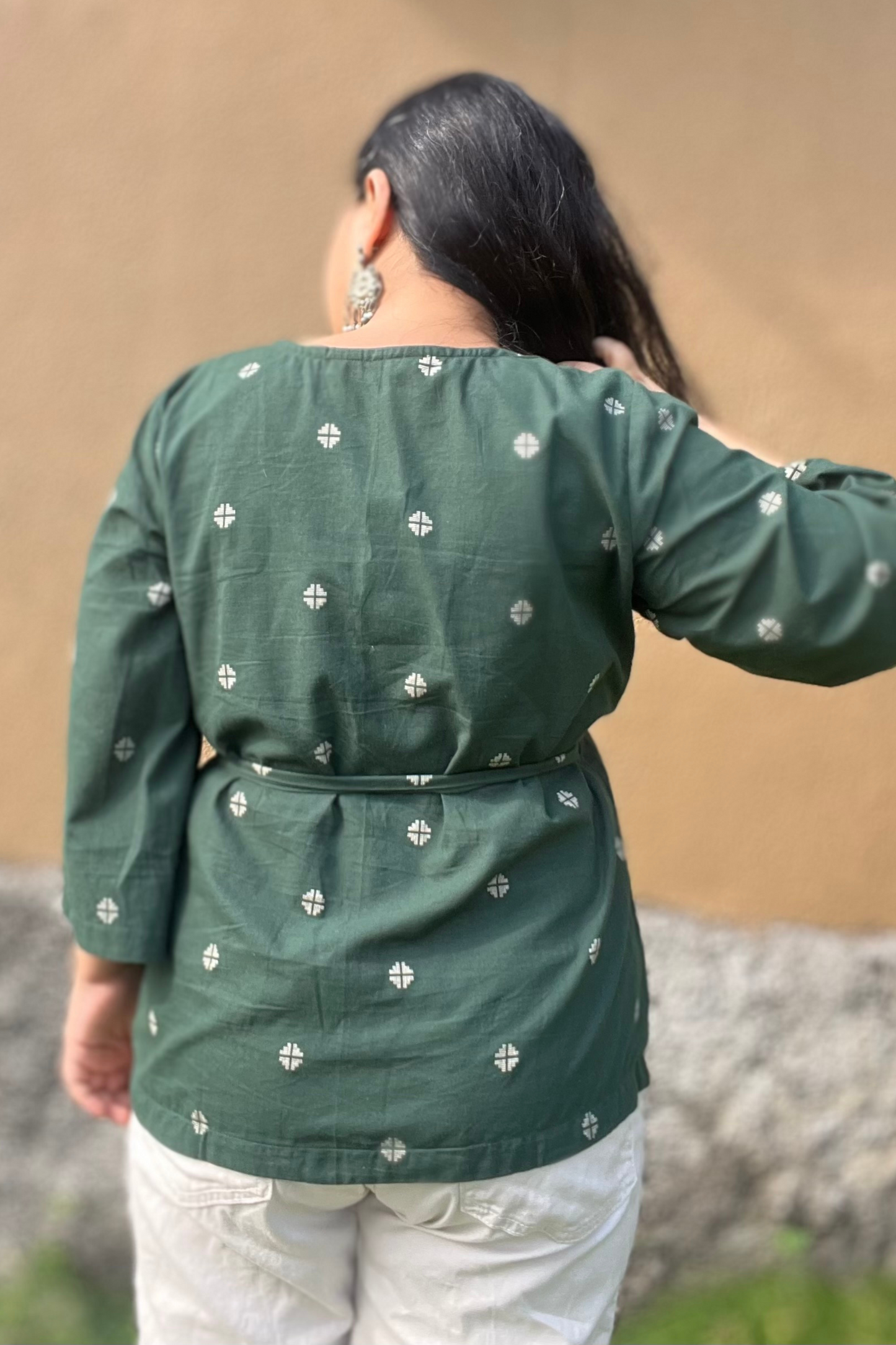 Bottle green handloom wrap top