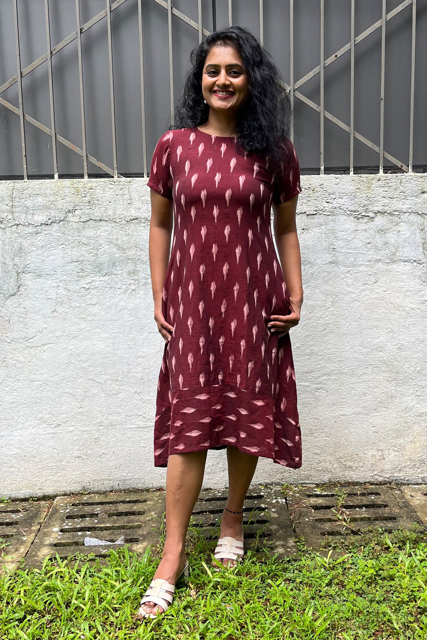 Maroon High Low Ikat Dress