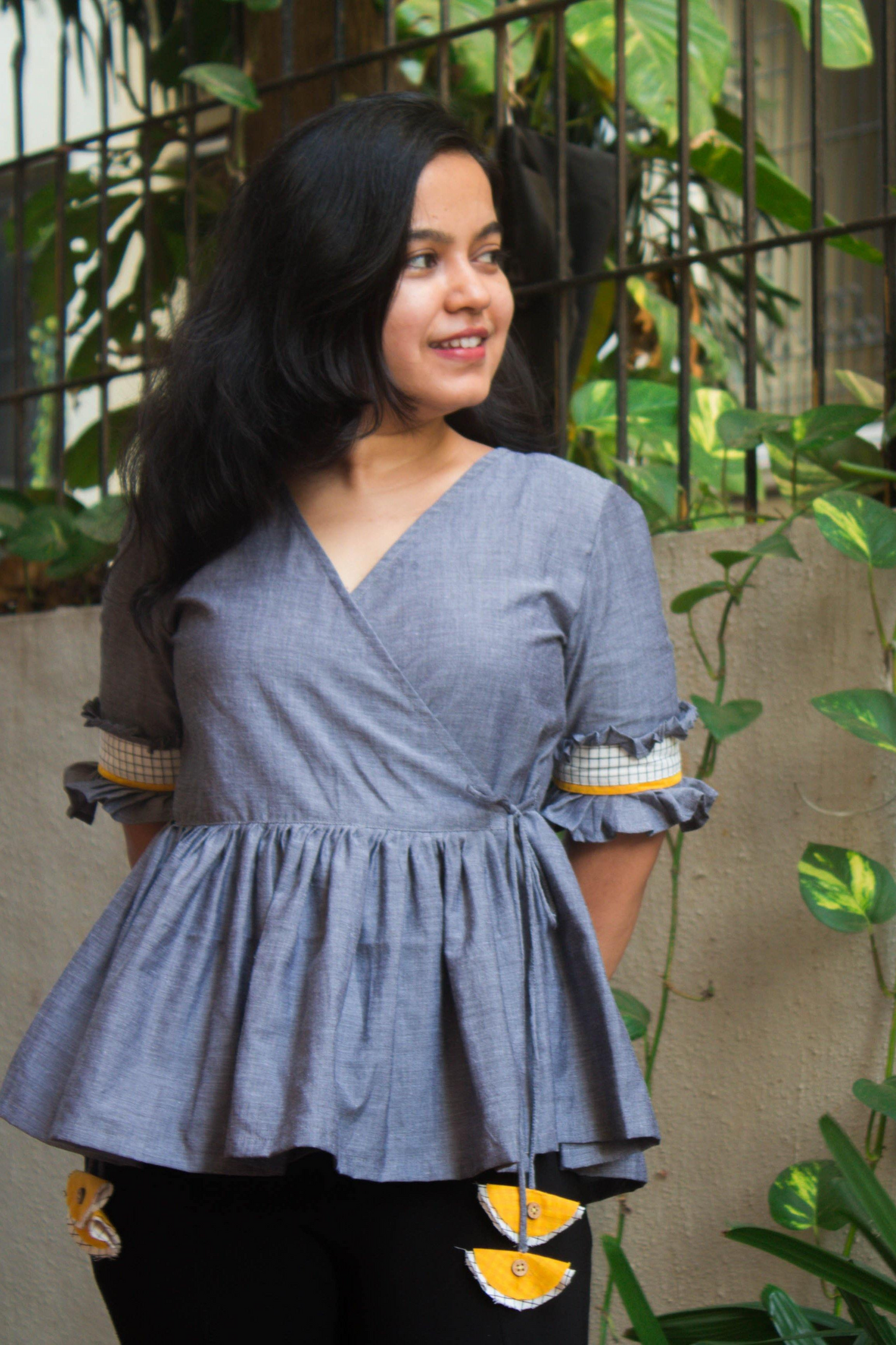 Grey Peplum wrap top