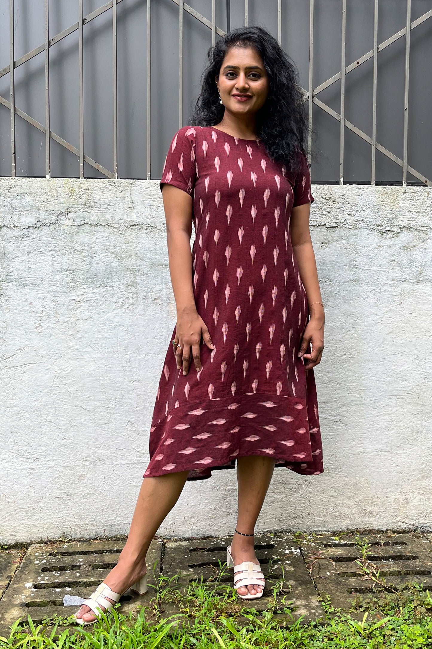 Maroon High Low Ikat Dress