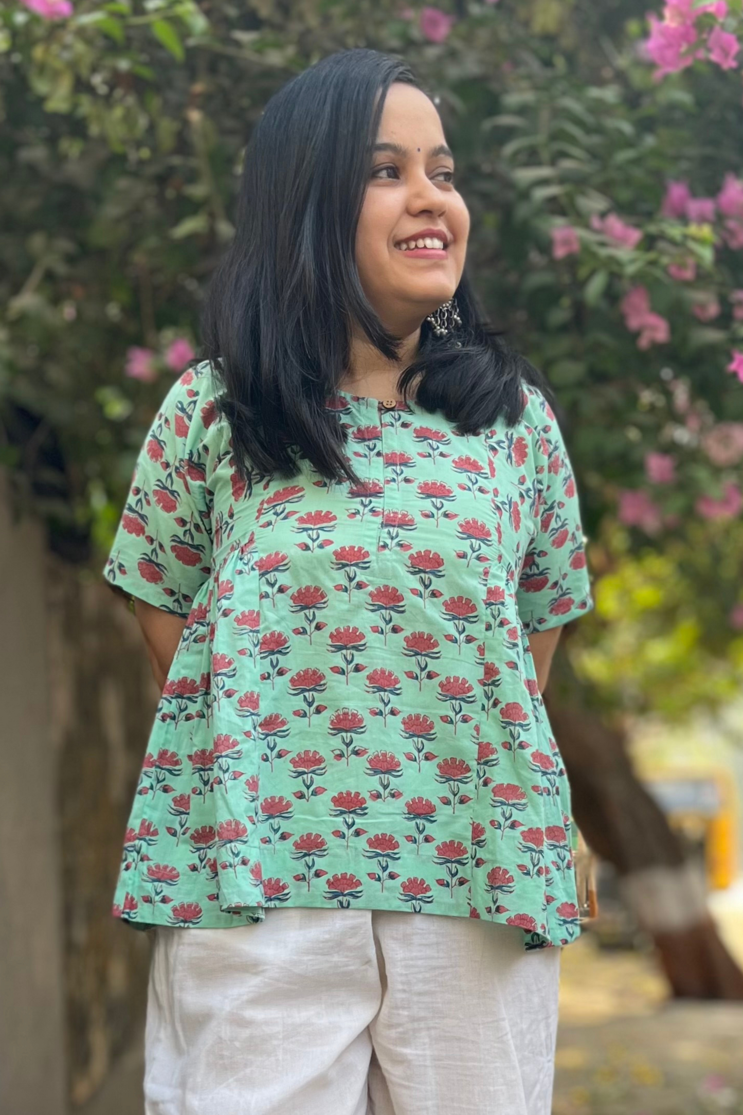Seher block printed top- Sea green