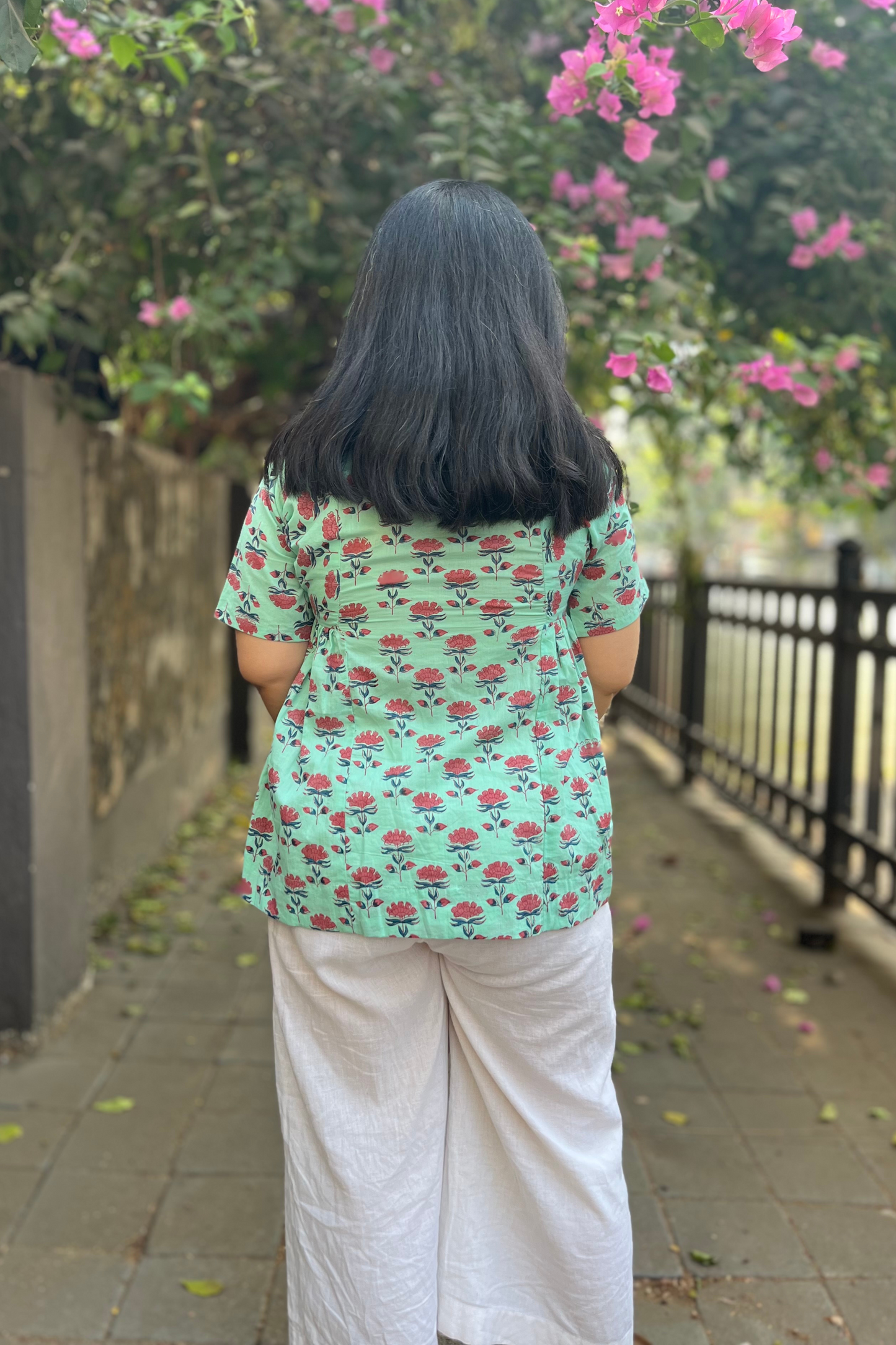 Seher block printed top- Sea green