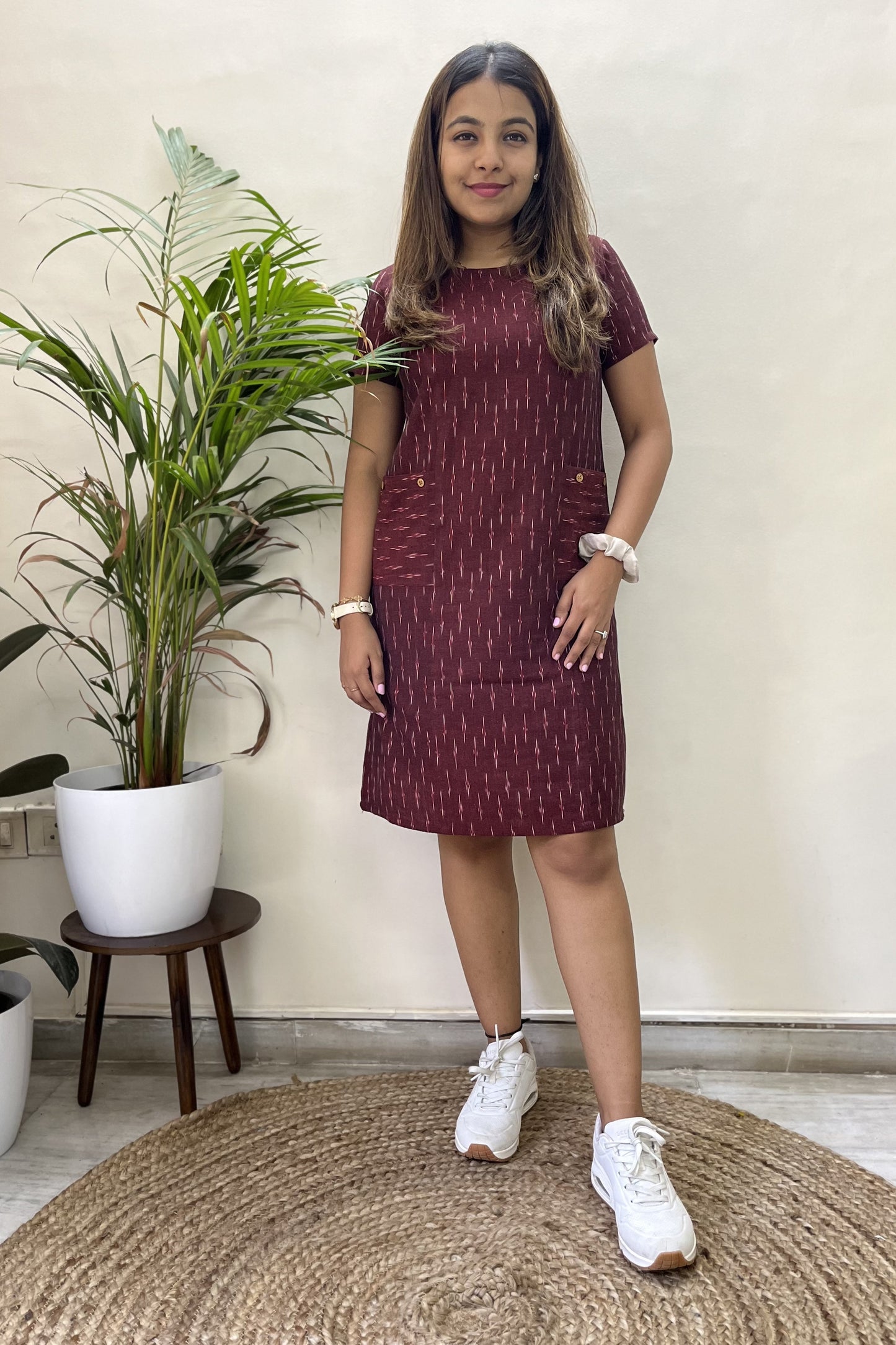 Hampi Ikat shift dress-Maroon