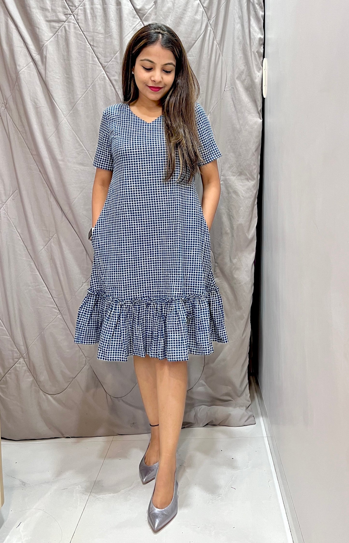 Blue handloom checks dress XS and M