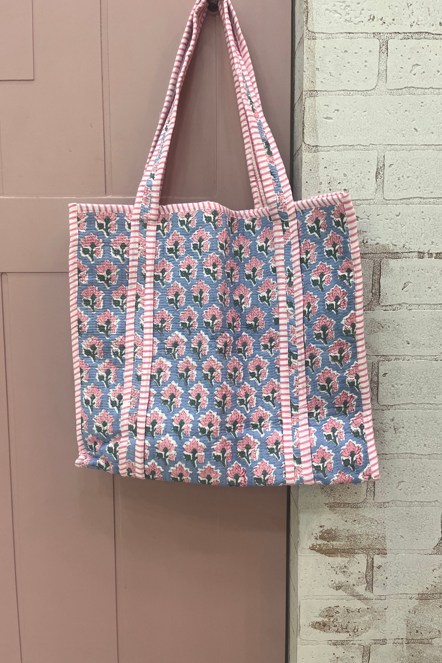 Sky blue block printed bag