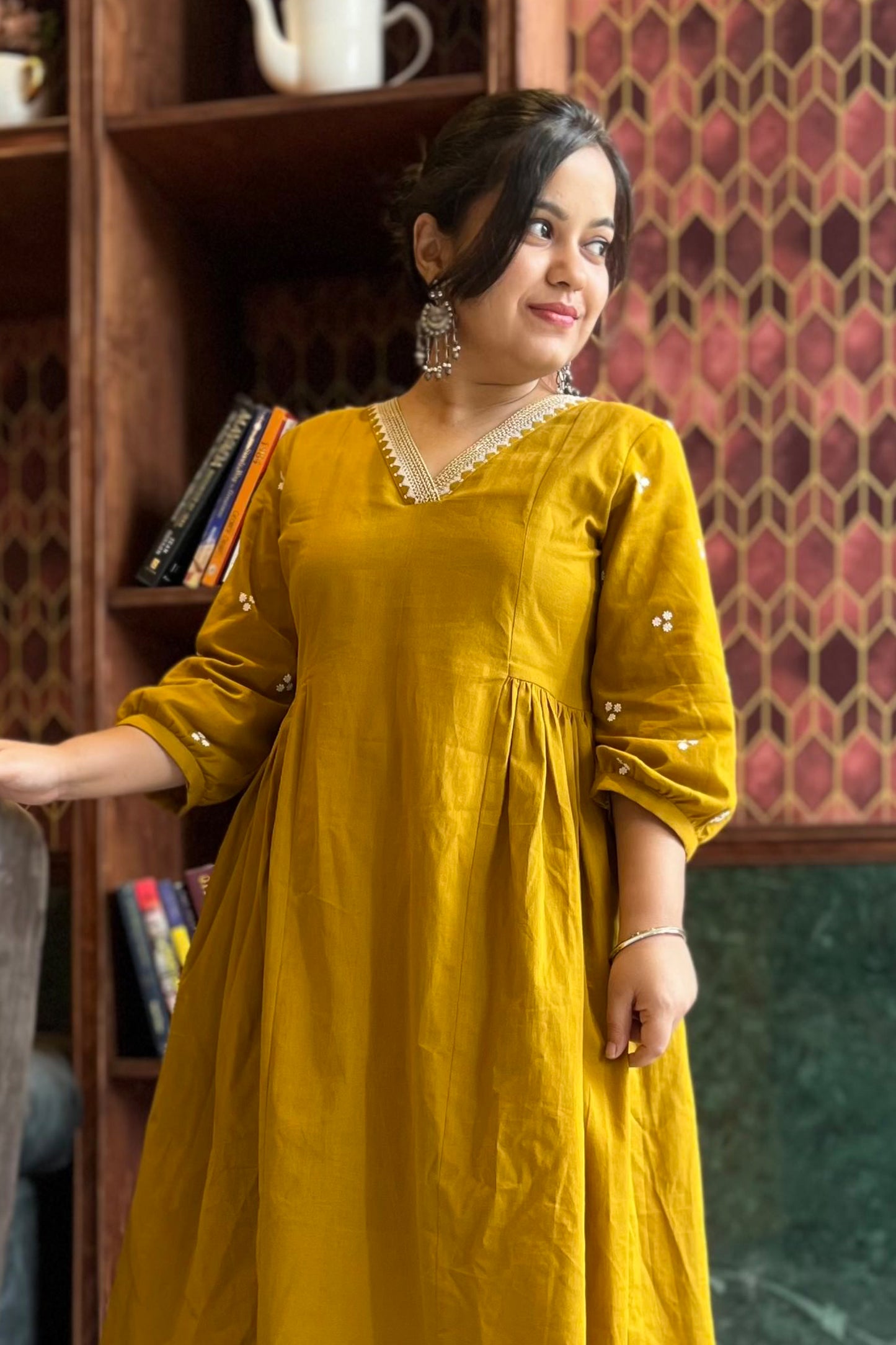 Ira gathered kurti-Mustard
