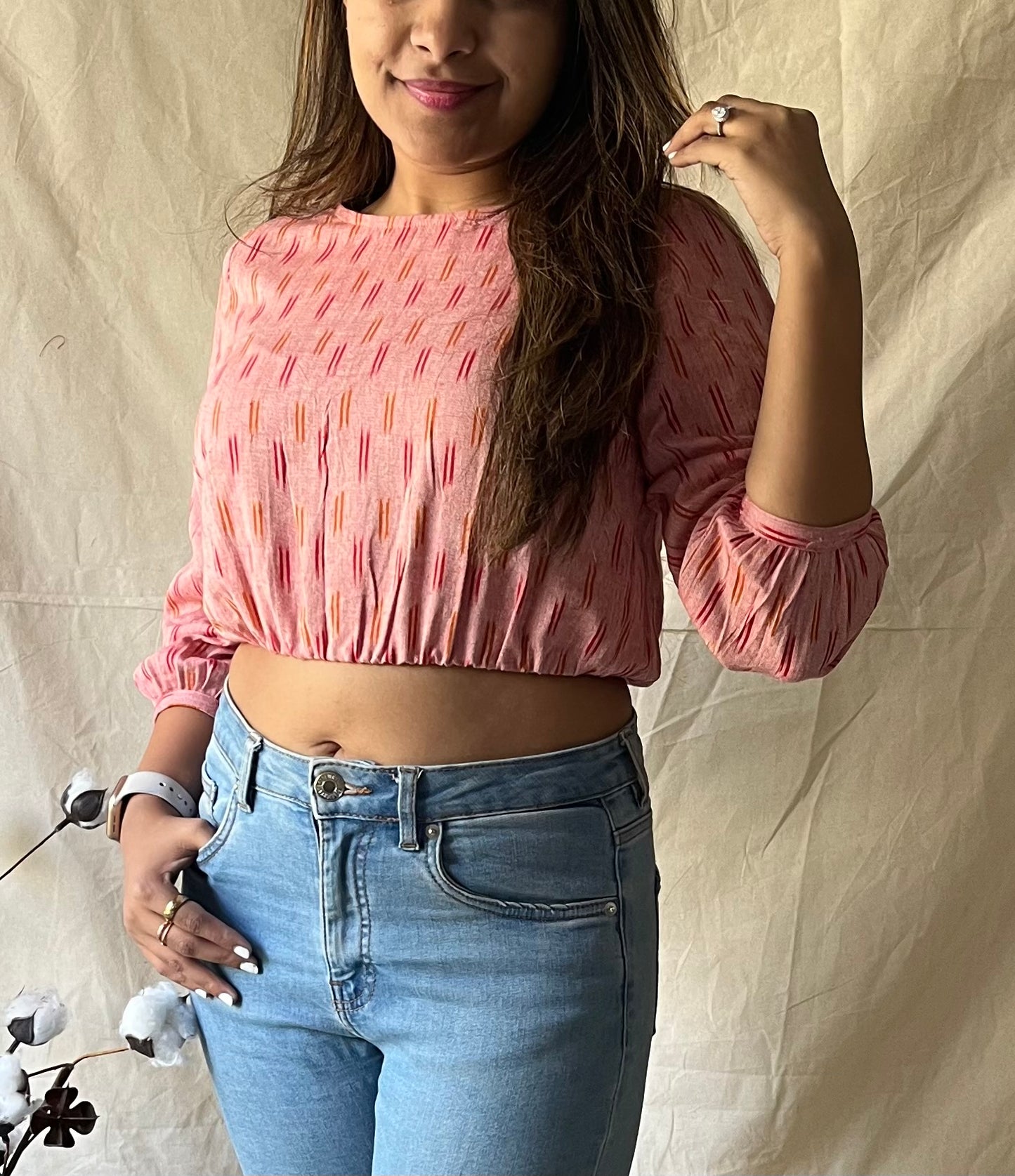 Peach ikat cropped top-XS