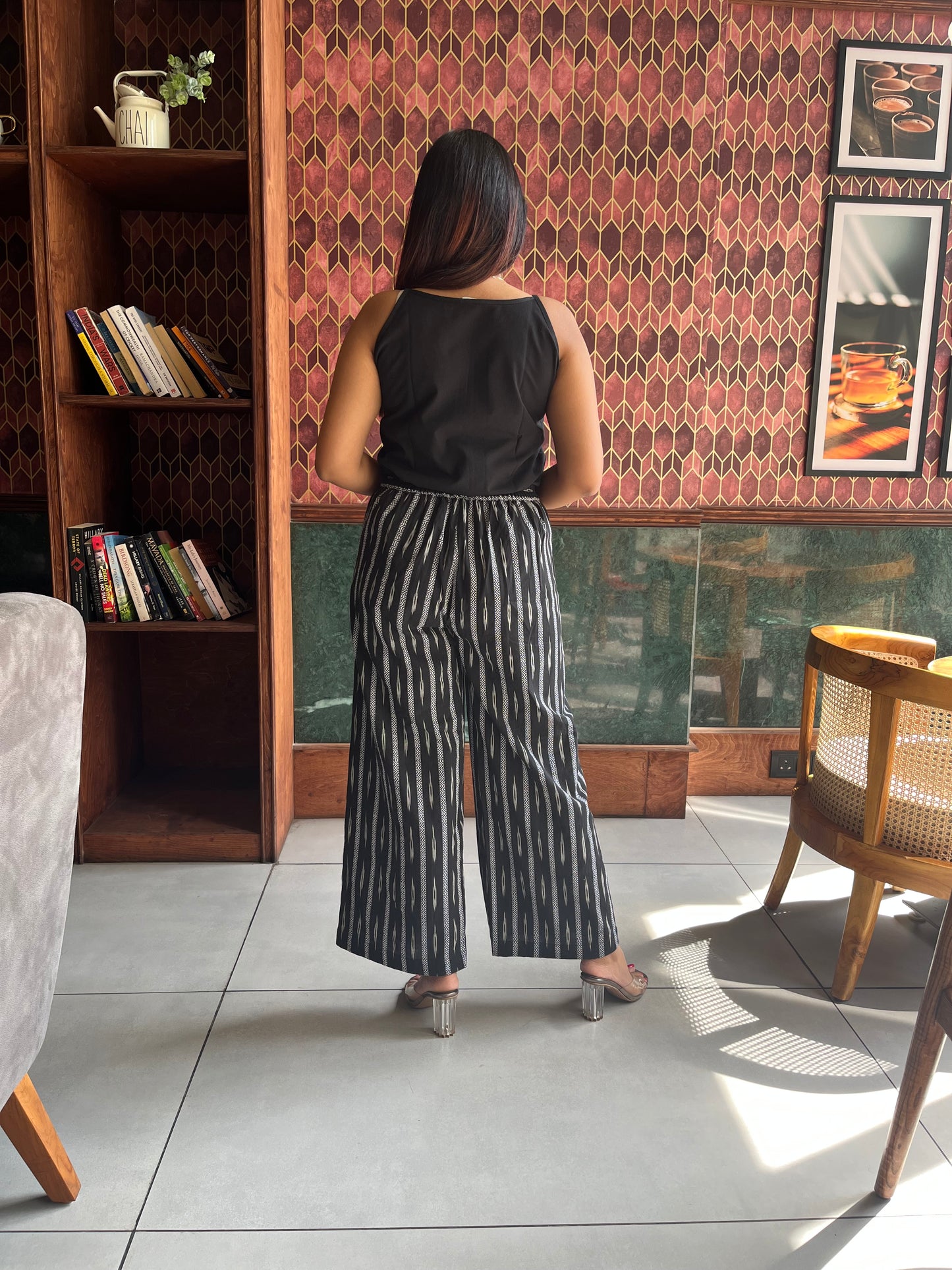 Black wide legged Ikat pants