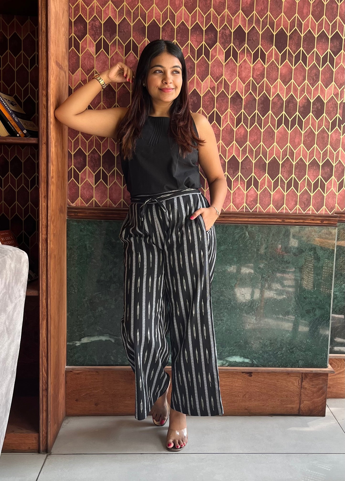 Black wide legged Ikat pants