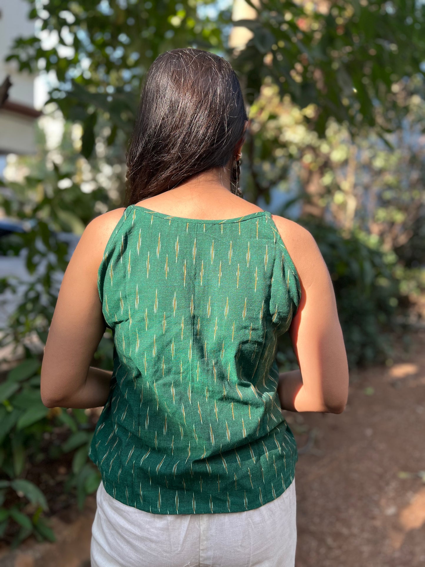 Bottle green Ikat camisole