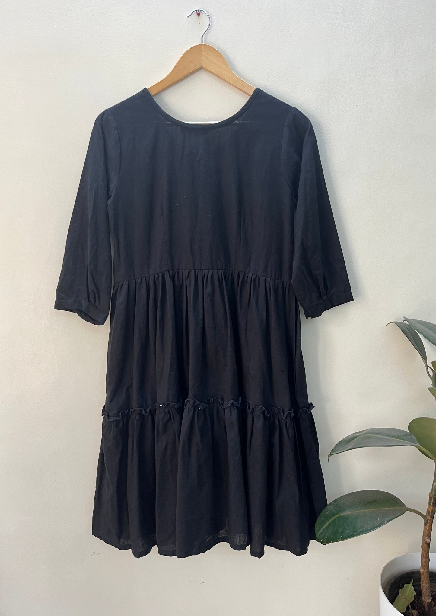Black handloom tiered dress-S