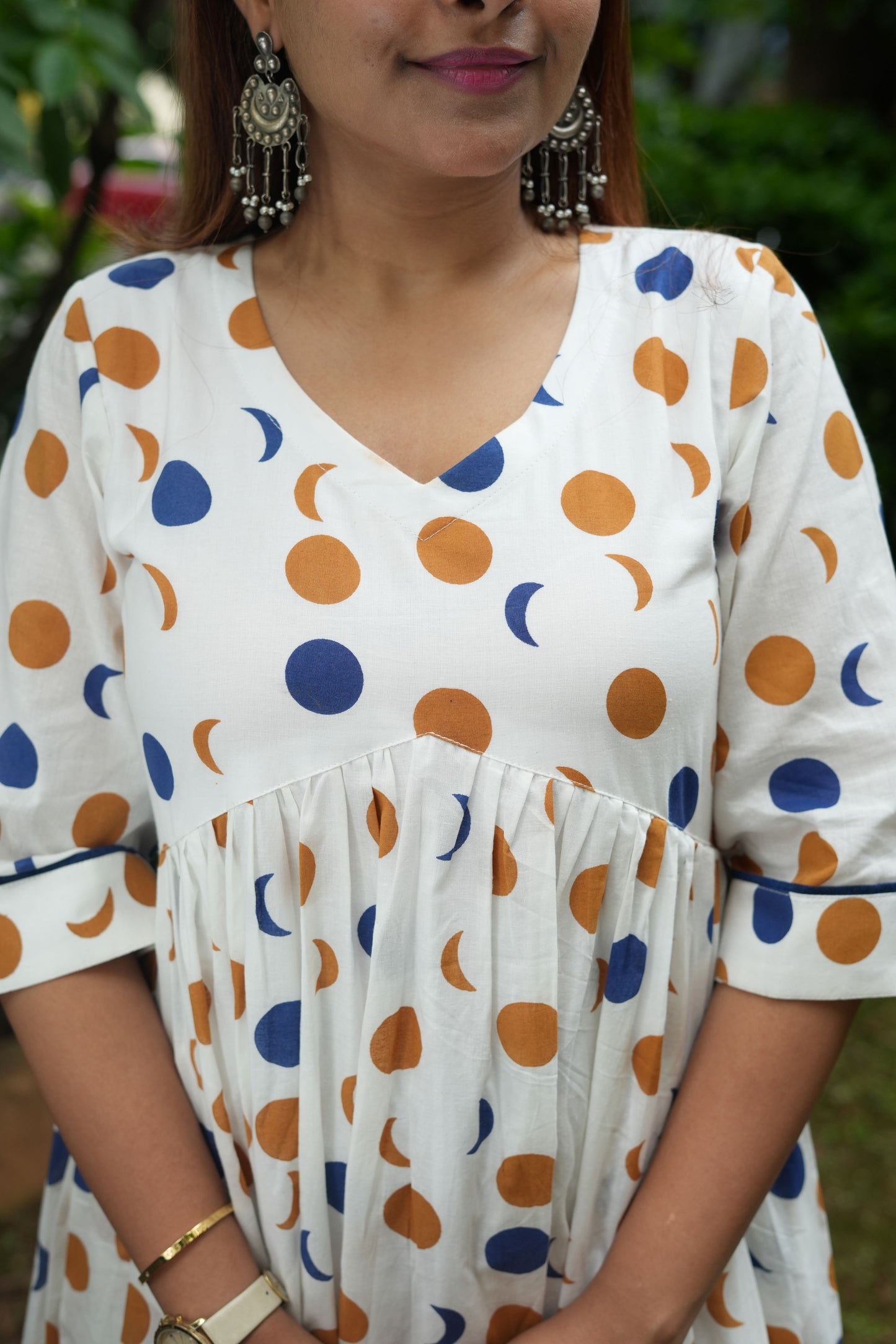 Moon Moon block printed Dress- White
