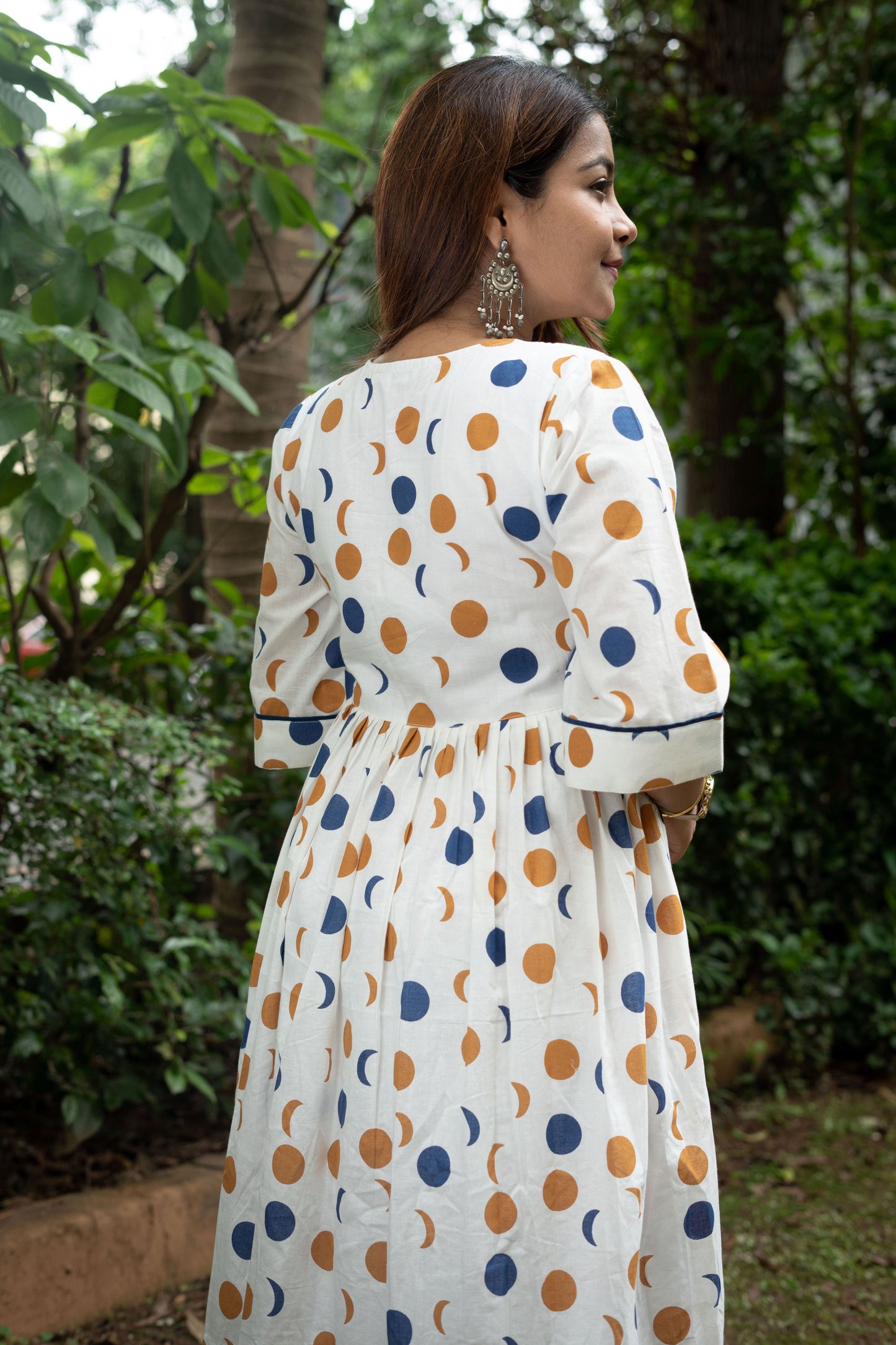 Moon Moon block printed Dress- White