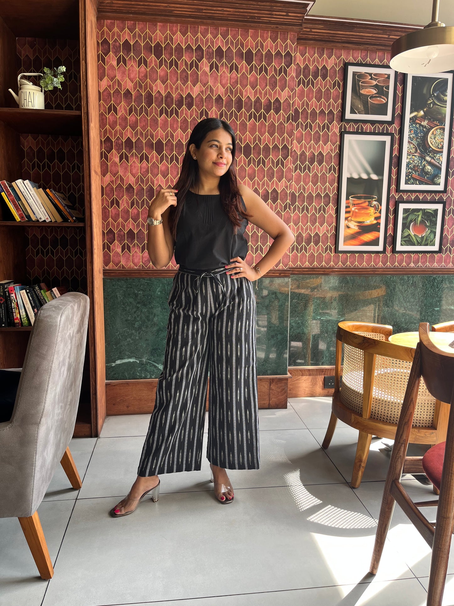 Black wide legged Ikat pants