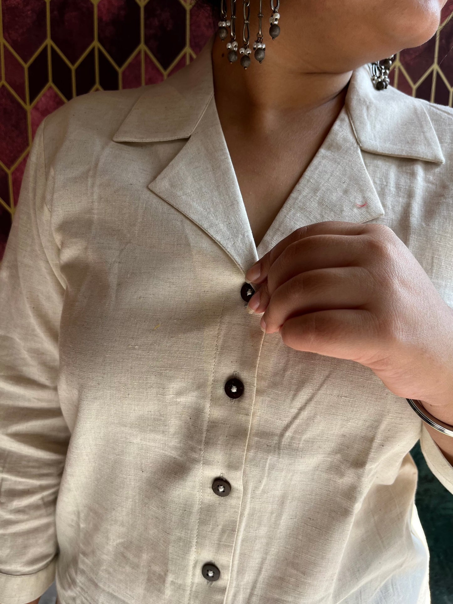 Oatmeal lapel collared shirt