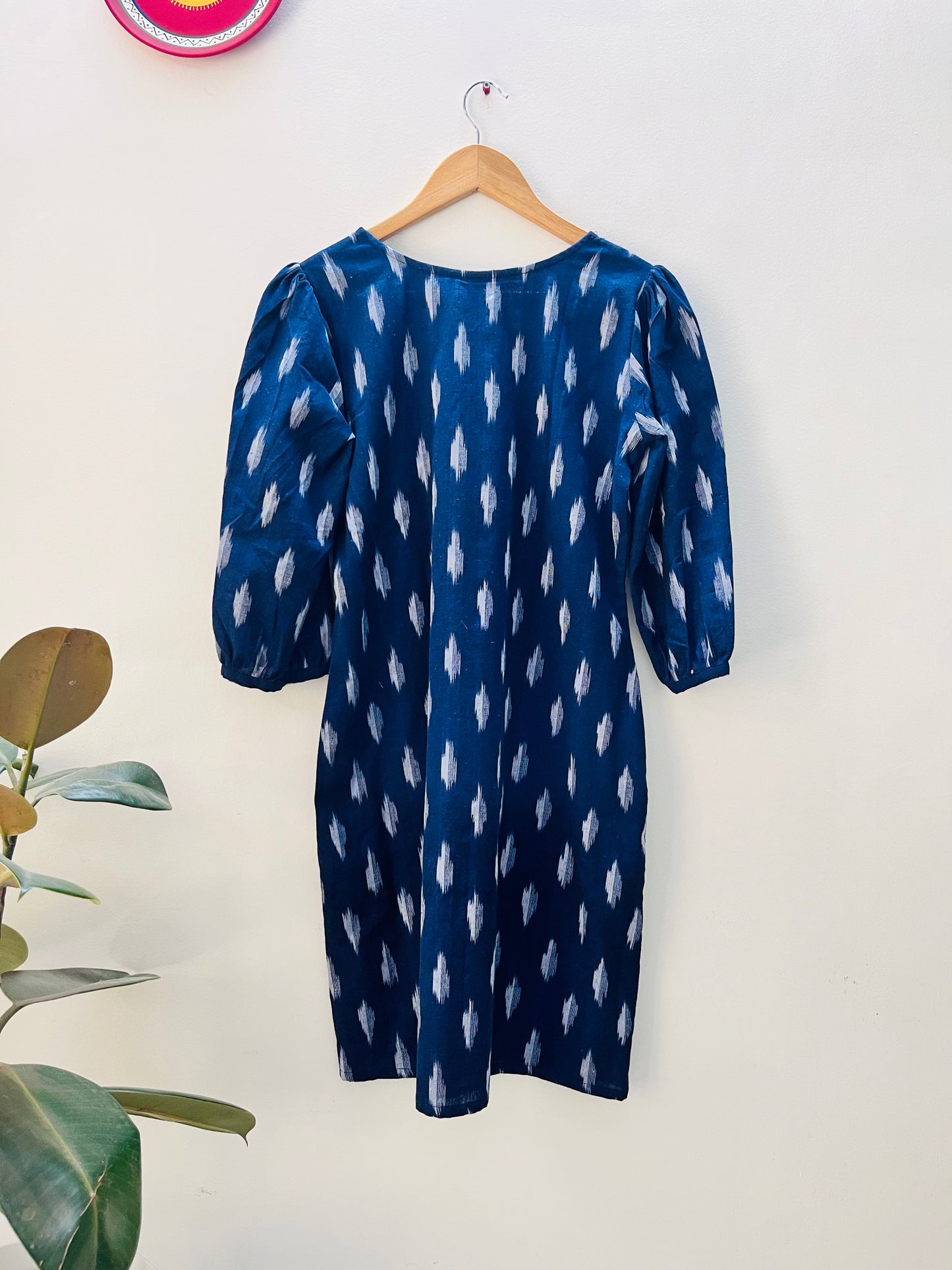 Navy ikat shift dress-S