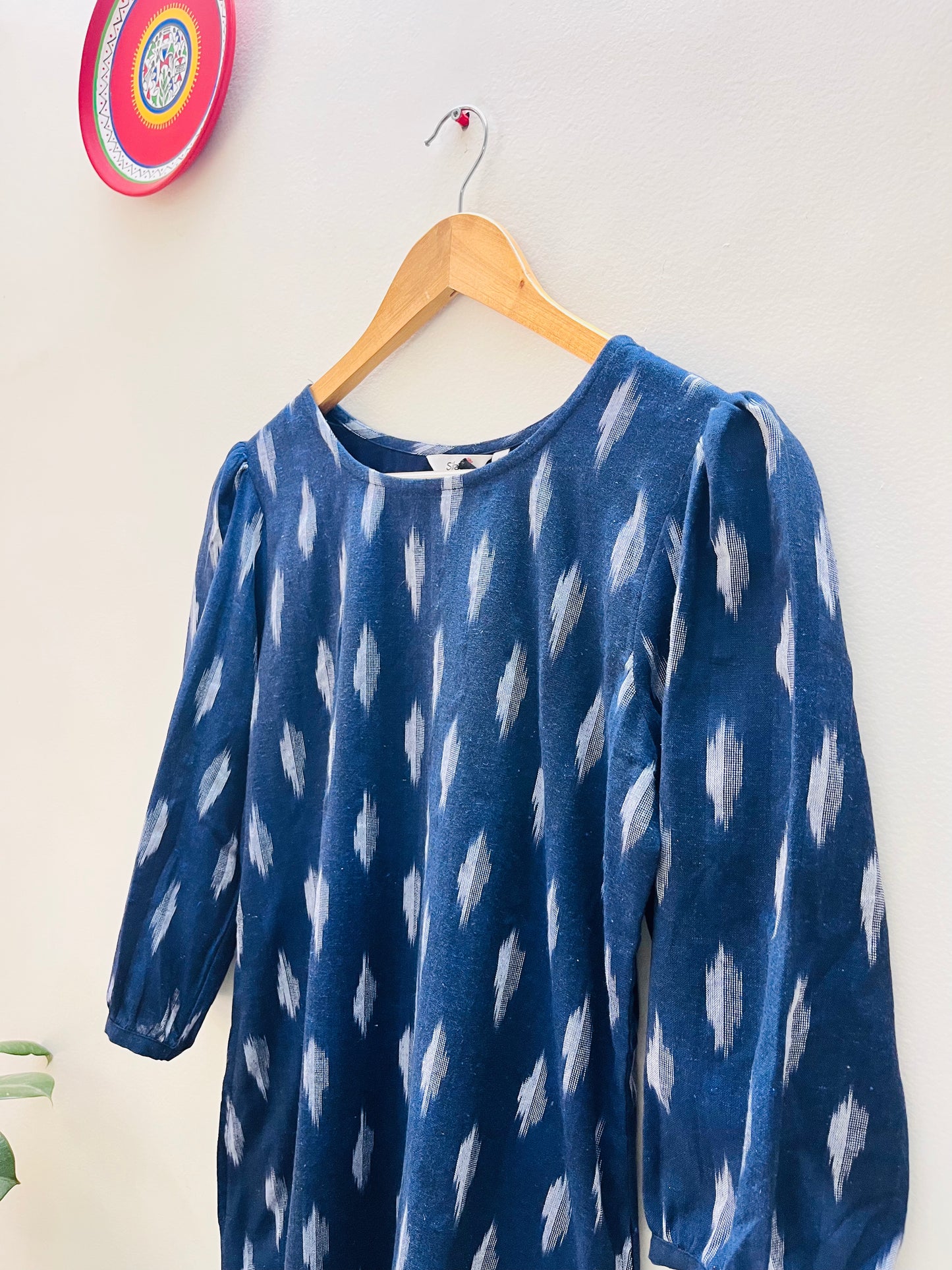 Navy ikat shift dress-S