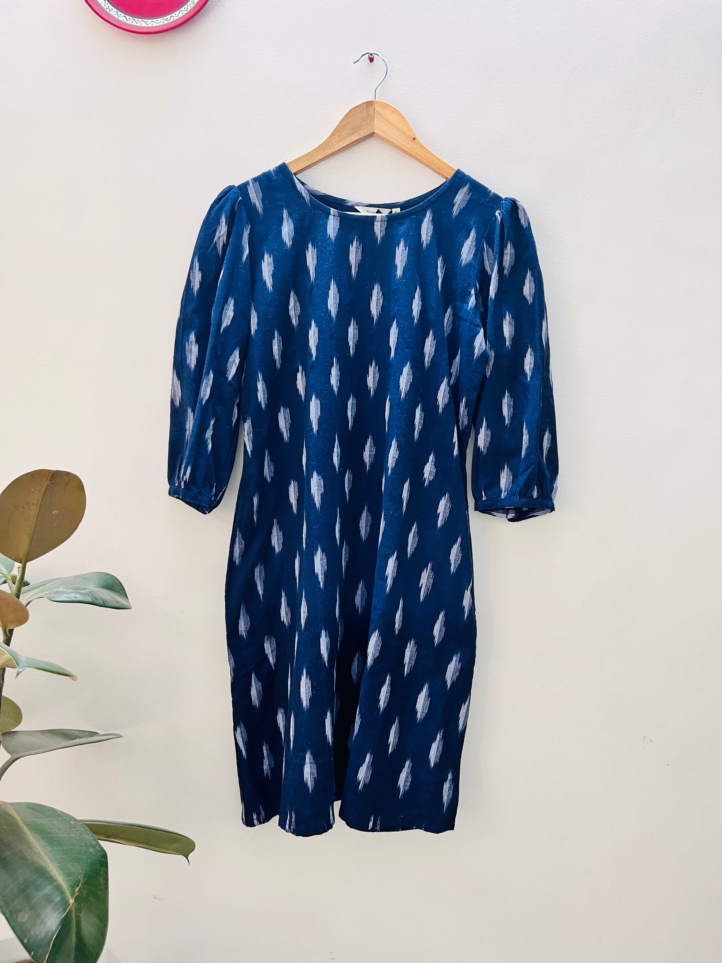 Navy ikat shift dress-S