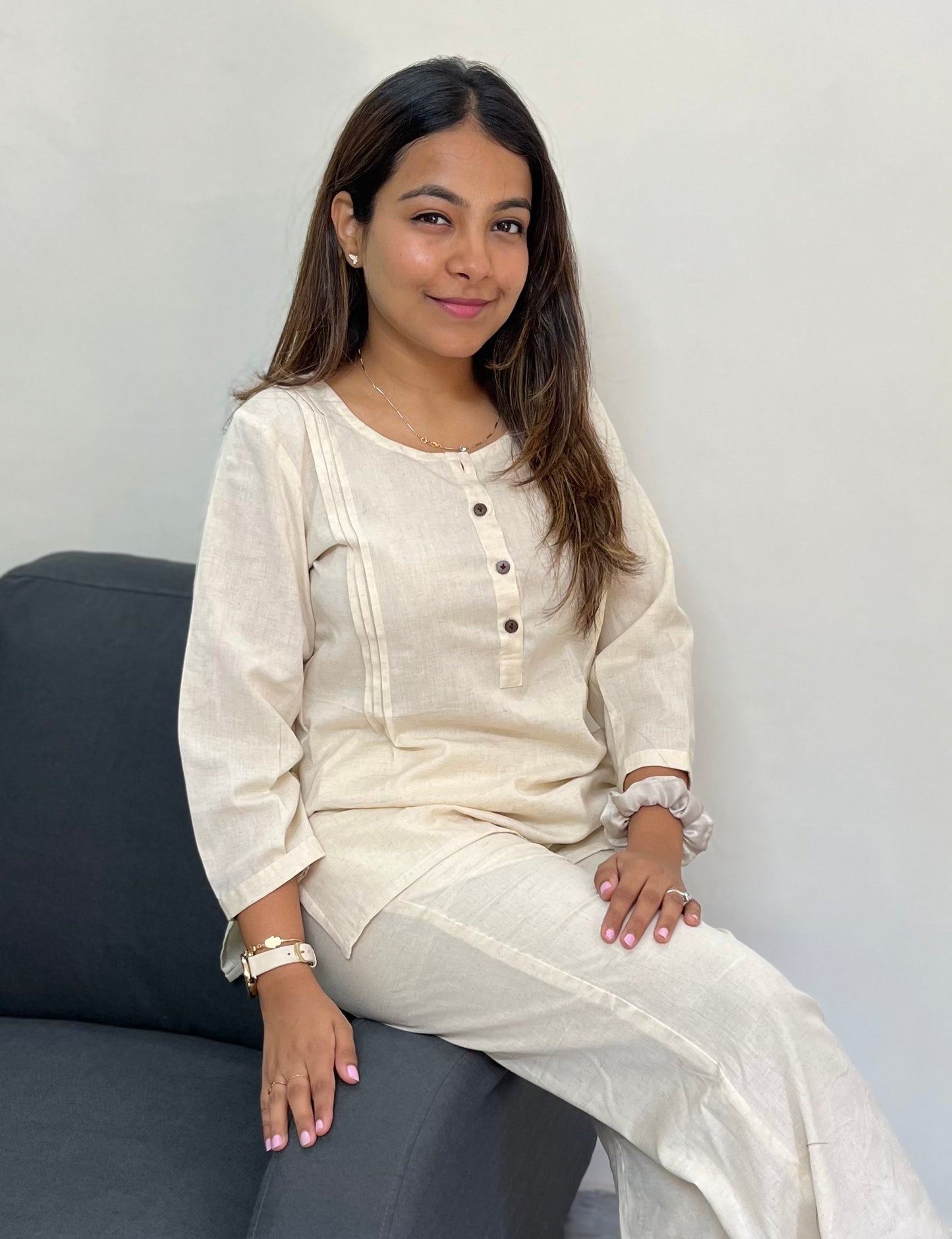 Oatmeal Handloom Kurta