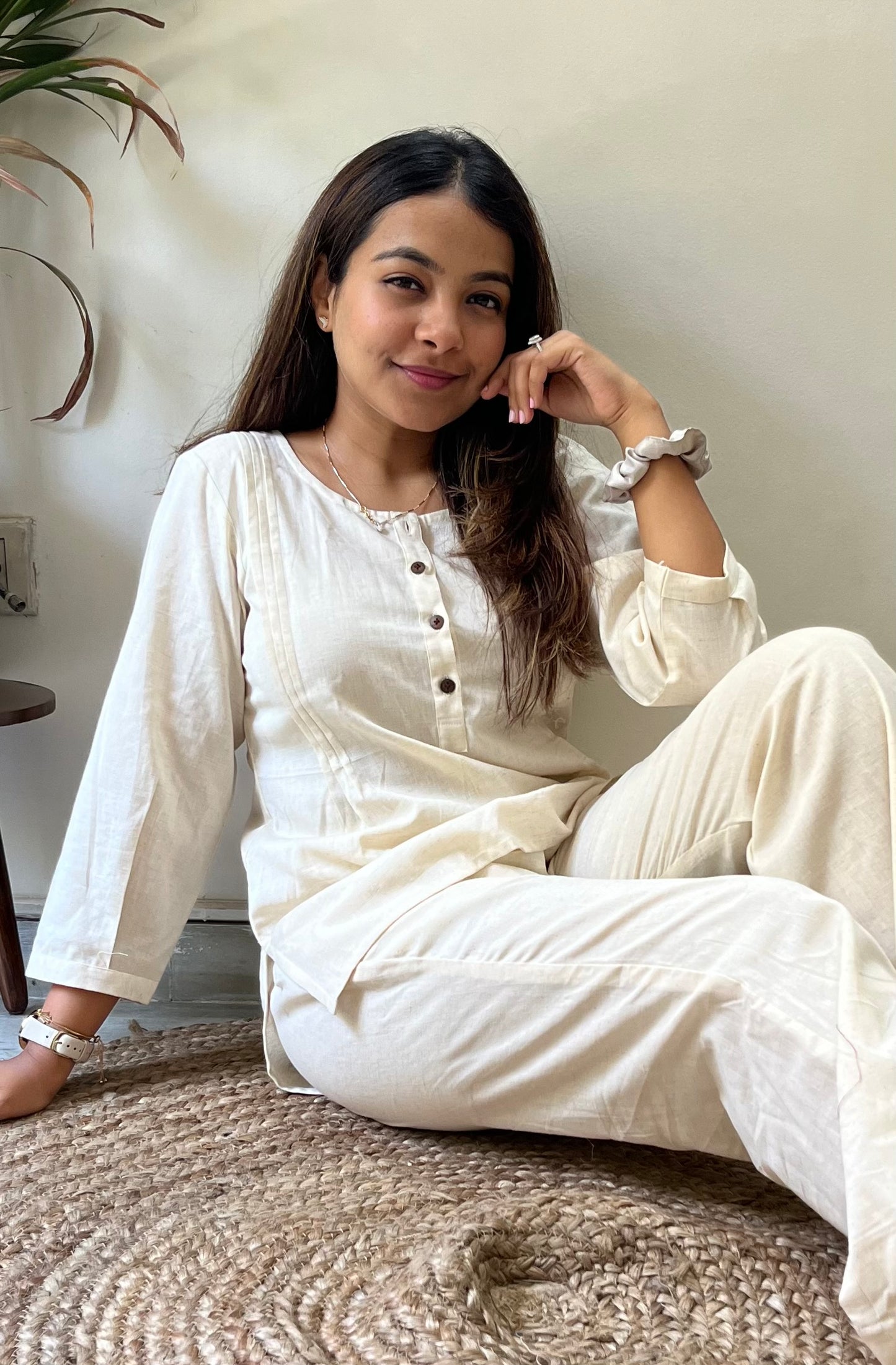 Oatmeal Handloom Kurta