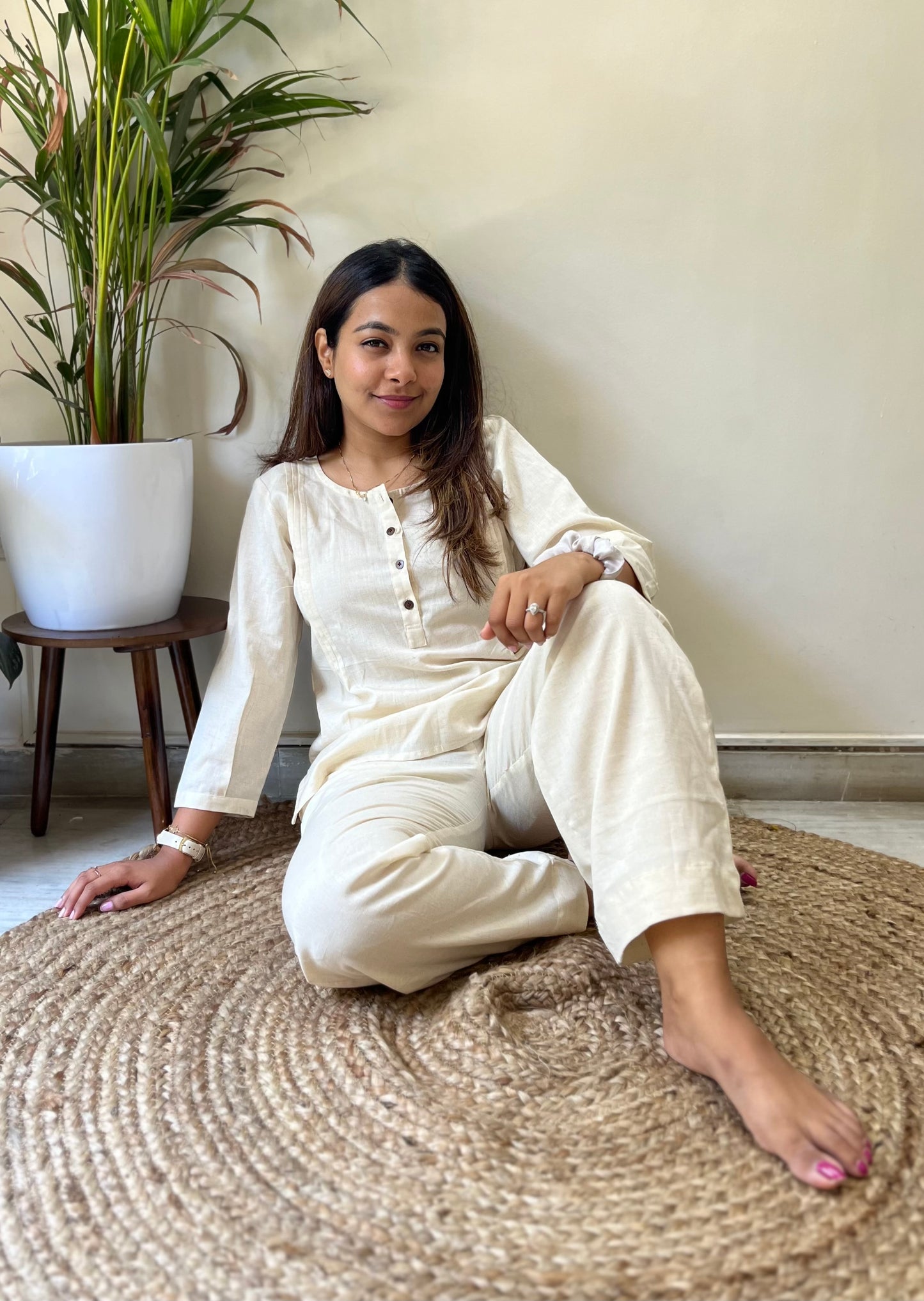 Oatmeal Handloom Kurta