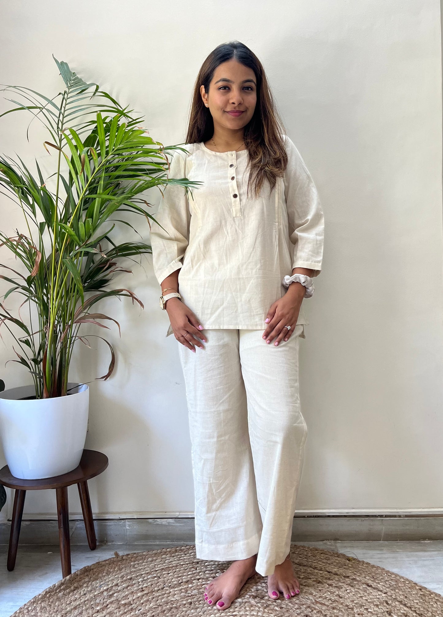 Oatmeal Handloom Kurta