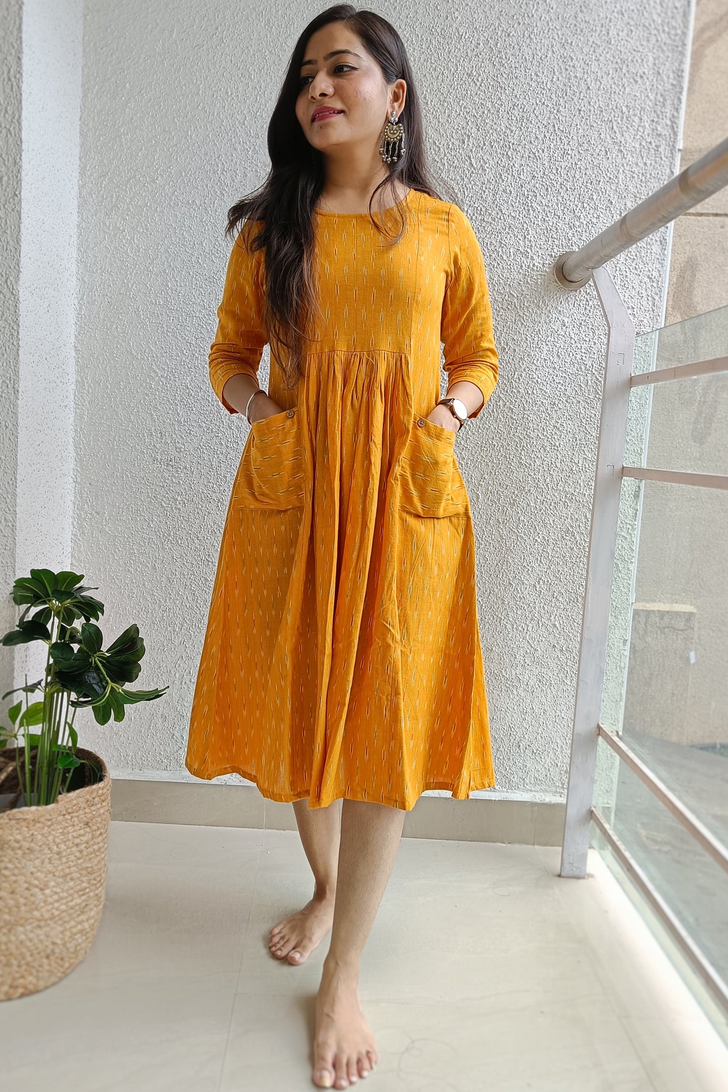 Sunshine gathered Ikat dress