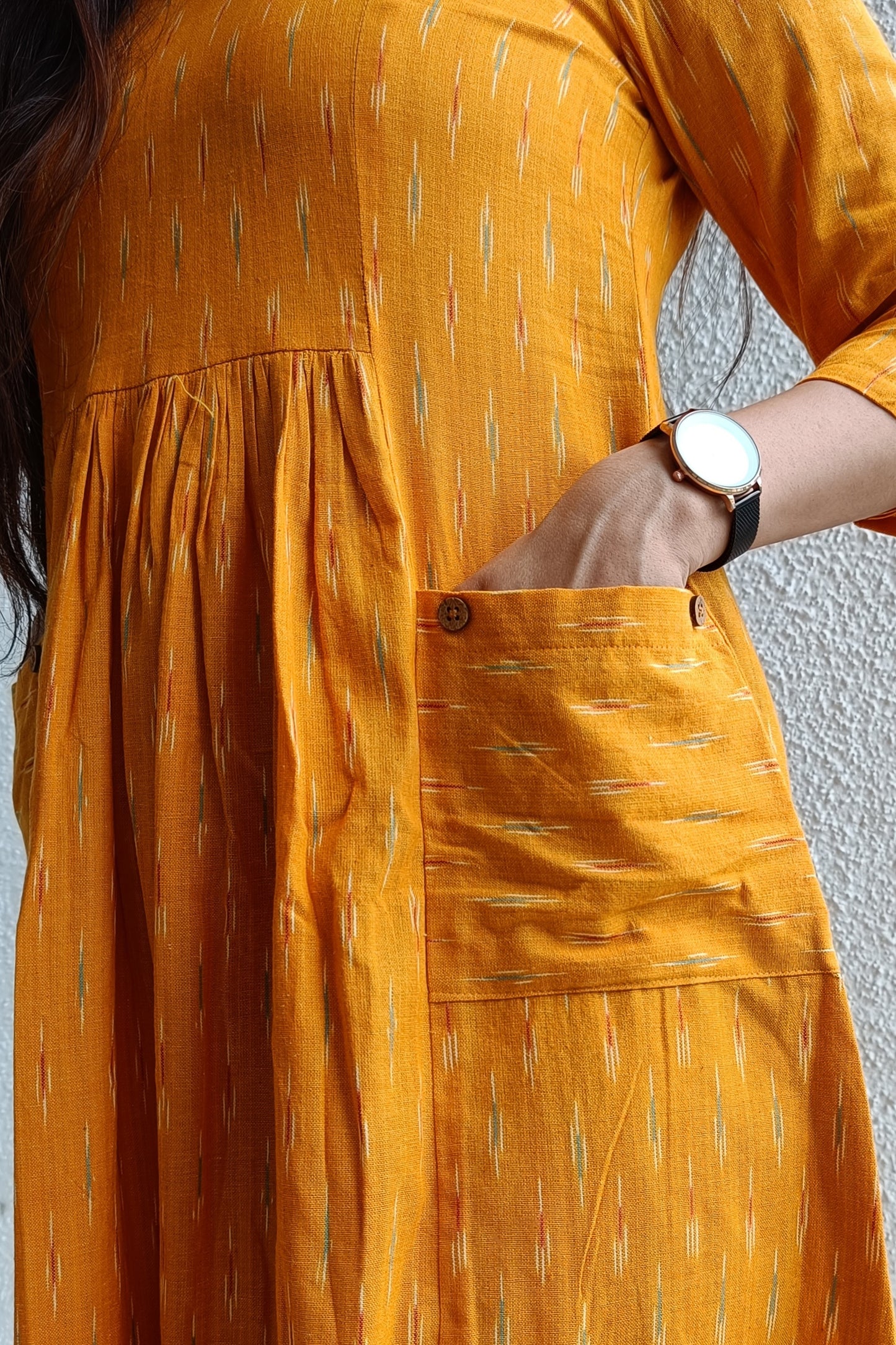 Sunshine gathered Ikat dress