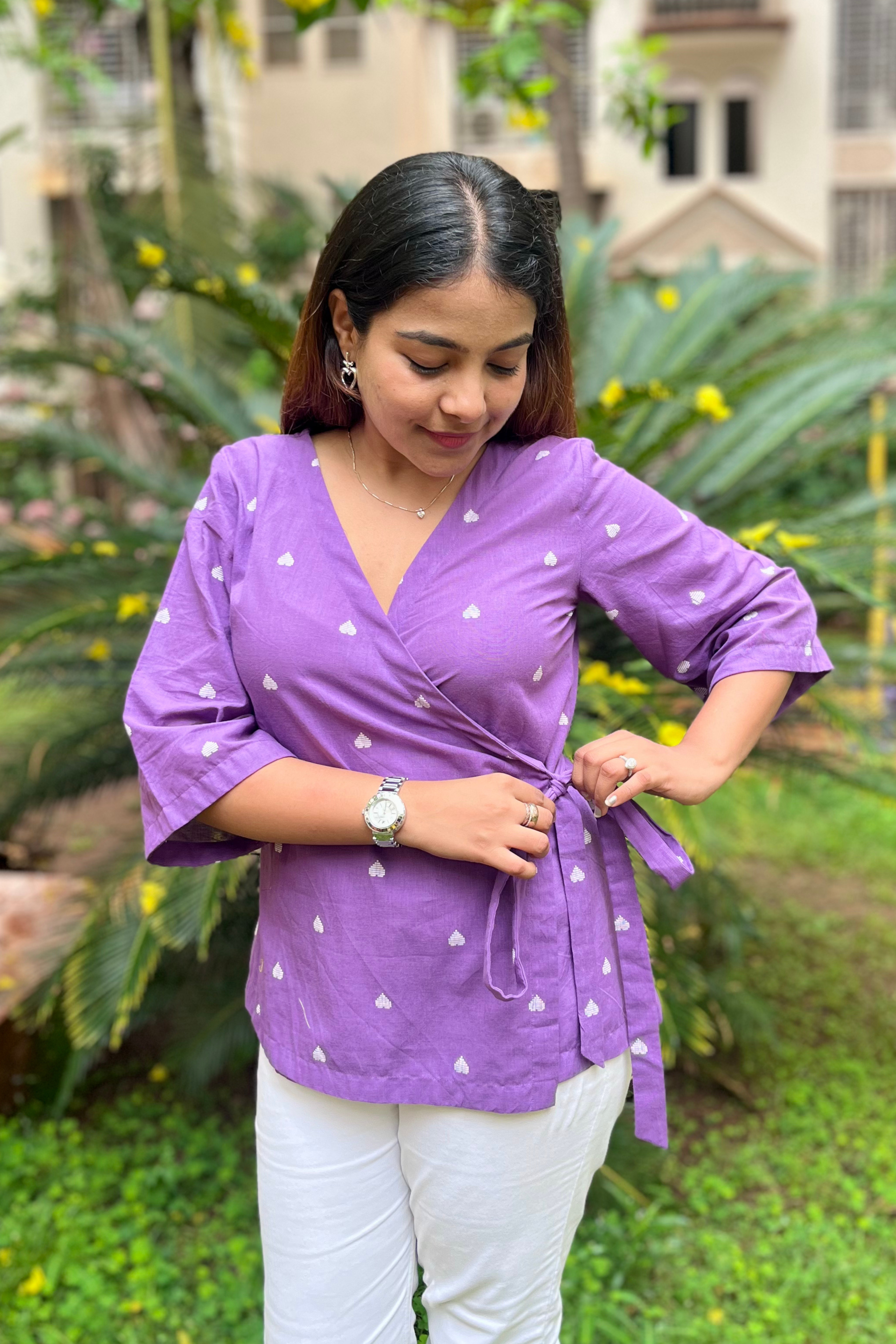Buy women Phool wrap top : Blue floral wrap top | Silayi – SILAYI
