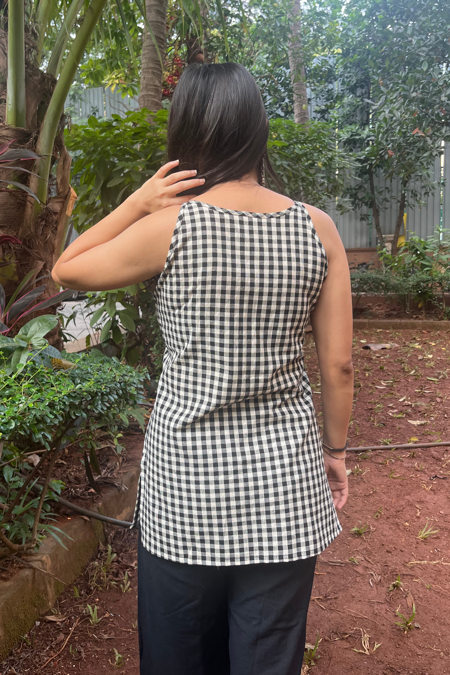 Black checks handloom short kurti