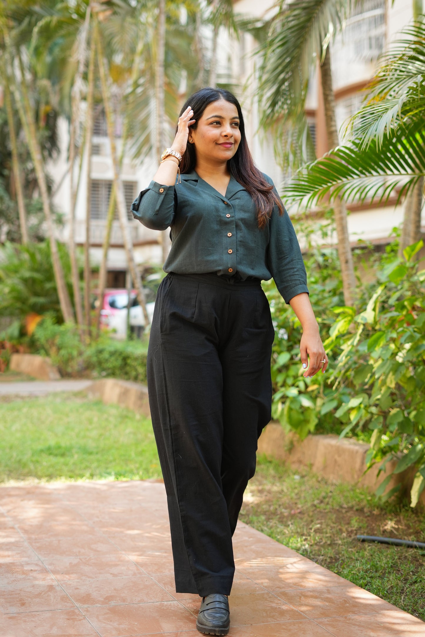 Malai Cotton Shirt-Bottle Green-S