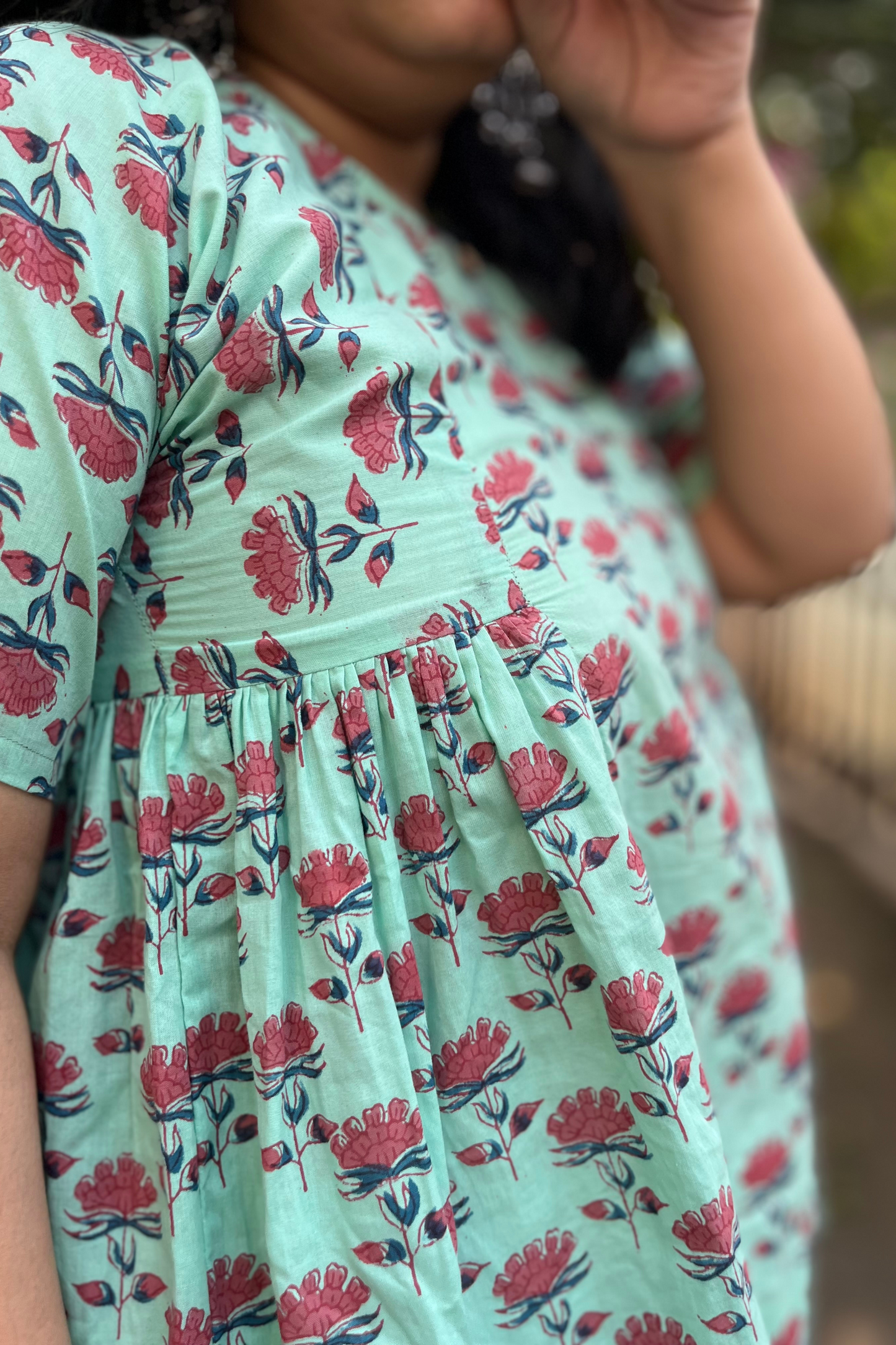 Seher block printed top- Sea green