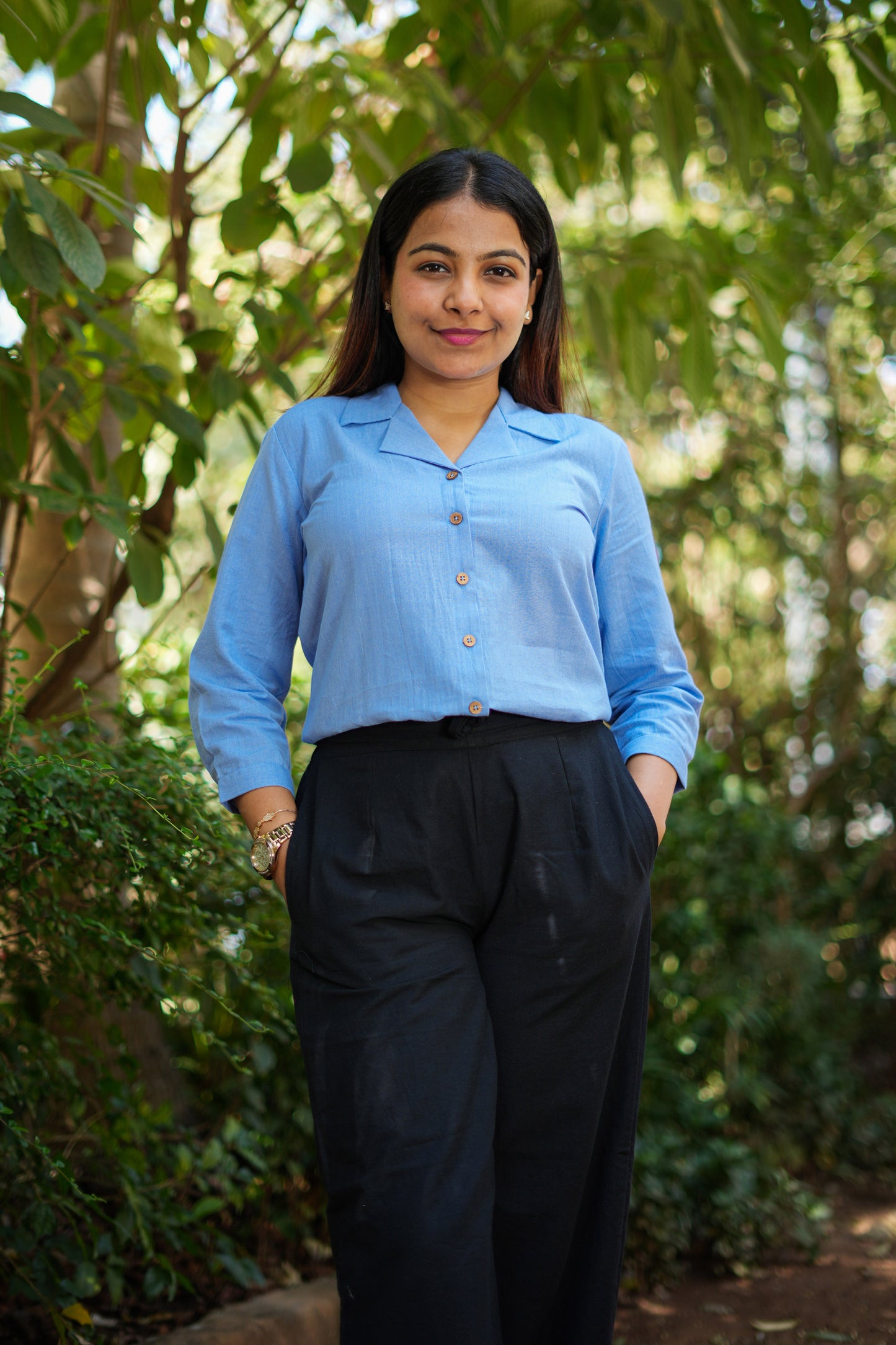 Malai Cotton Shirt-Powder blue