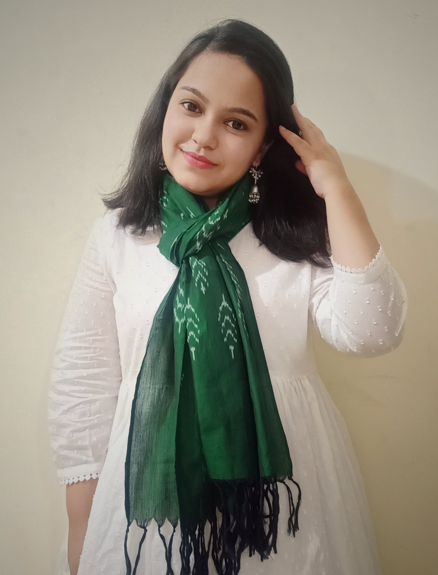 Ikat scarf- Forest green - www.silayi.in